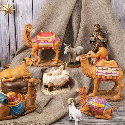 Miniatura 3 de Barydat Juego de 5 piezas de Belén de Navidad de resina de 7 pulgadas, 3 camel, 1 vaca, 1 figura de belén de burro, decoraciones navideñas hechas a