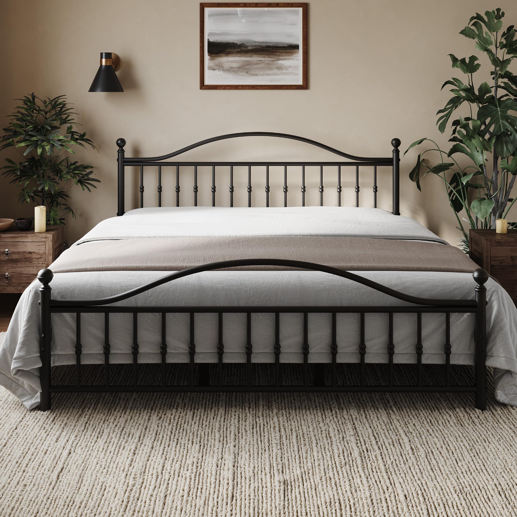 Classic Metal Bed Frame, King Bed Frame with Victorian Vintage headboard, Footboard and Under Bed Storage,Easy Assembly, No Box Spring Needed, 12.6 Inch, Black - 1