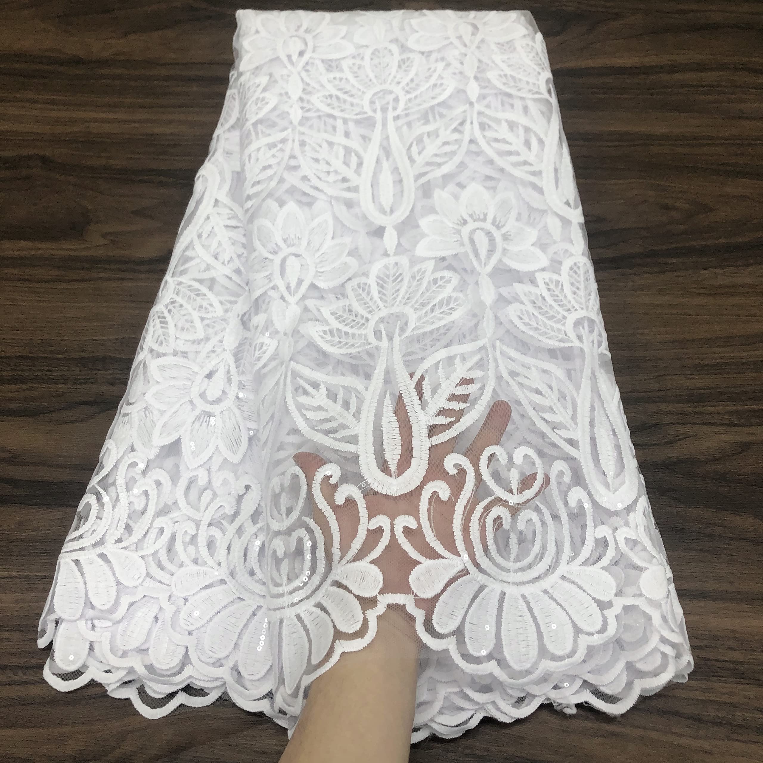 Spitzenband Weiße afrikanische Spitze Stoff Nigerianische Pailletten Spitze Stoff Guipure-Schnur Spitze Französisch Net Spitze for Hochzeit Spitzenband Weiß