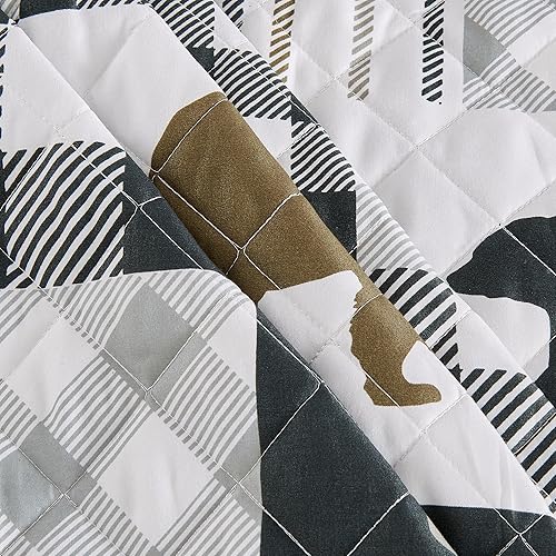 Miniatura 6 de Market & Place Juego de edredón reversible de 3 piezas con fundas de almohada, colcha suave y ligera para todas las estaciones, diseño rústico de