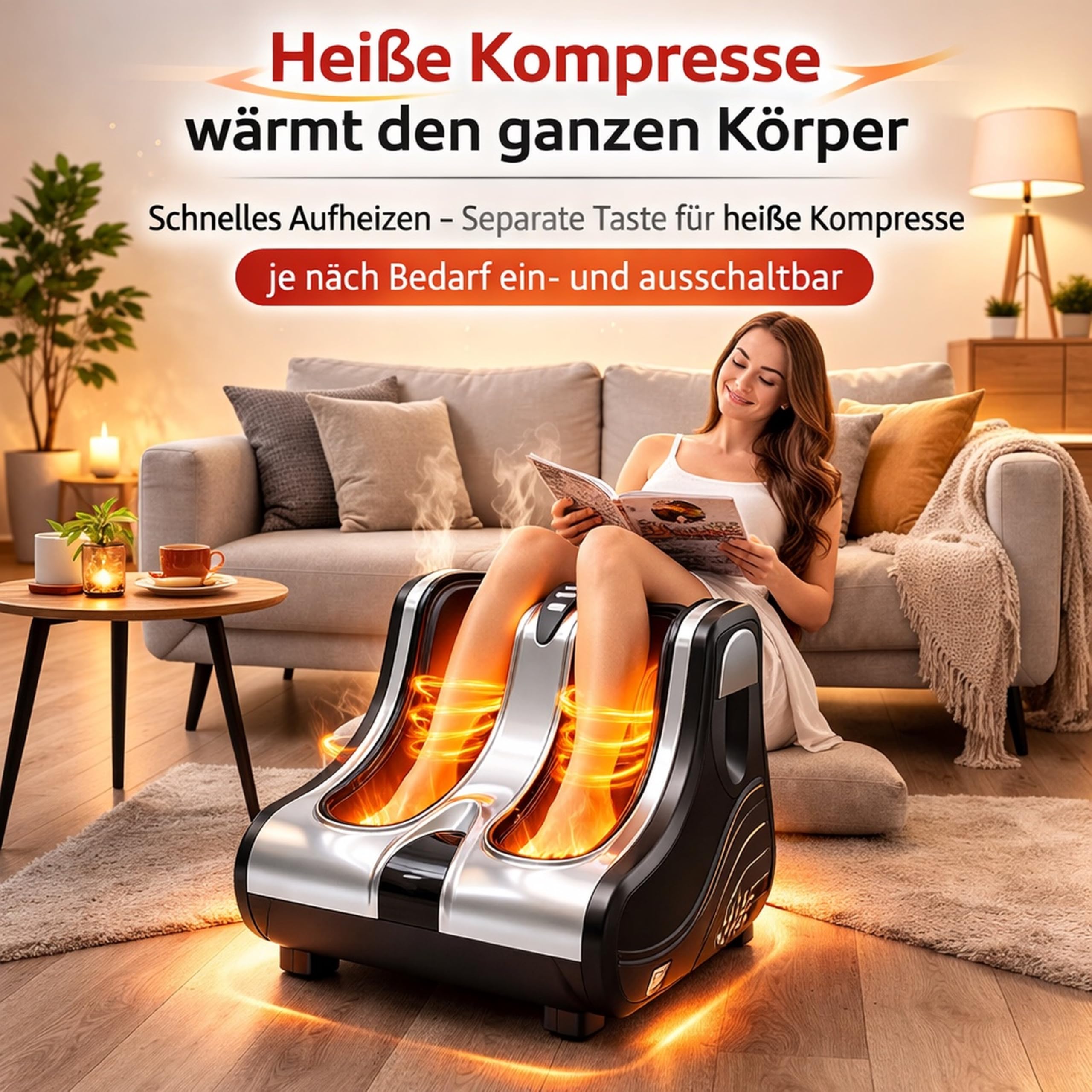 MoCho® Fußmassagegerät Fußmassage Elektrisch mit Wärme & Luftdruck – 360° Airbag Kompression für Füße & Waden – Shiatsu Massagegerät gegen Schmerzen, Muskelkater & schwere Beine – 3 Intensitätsstufen