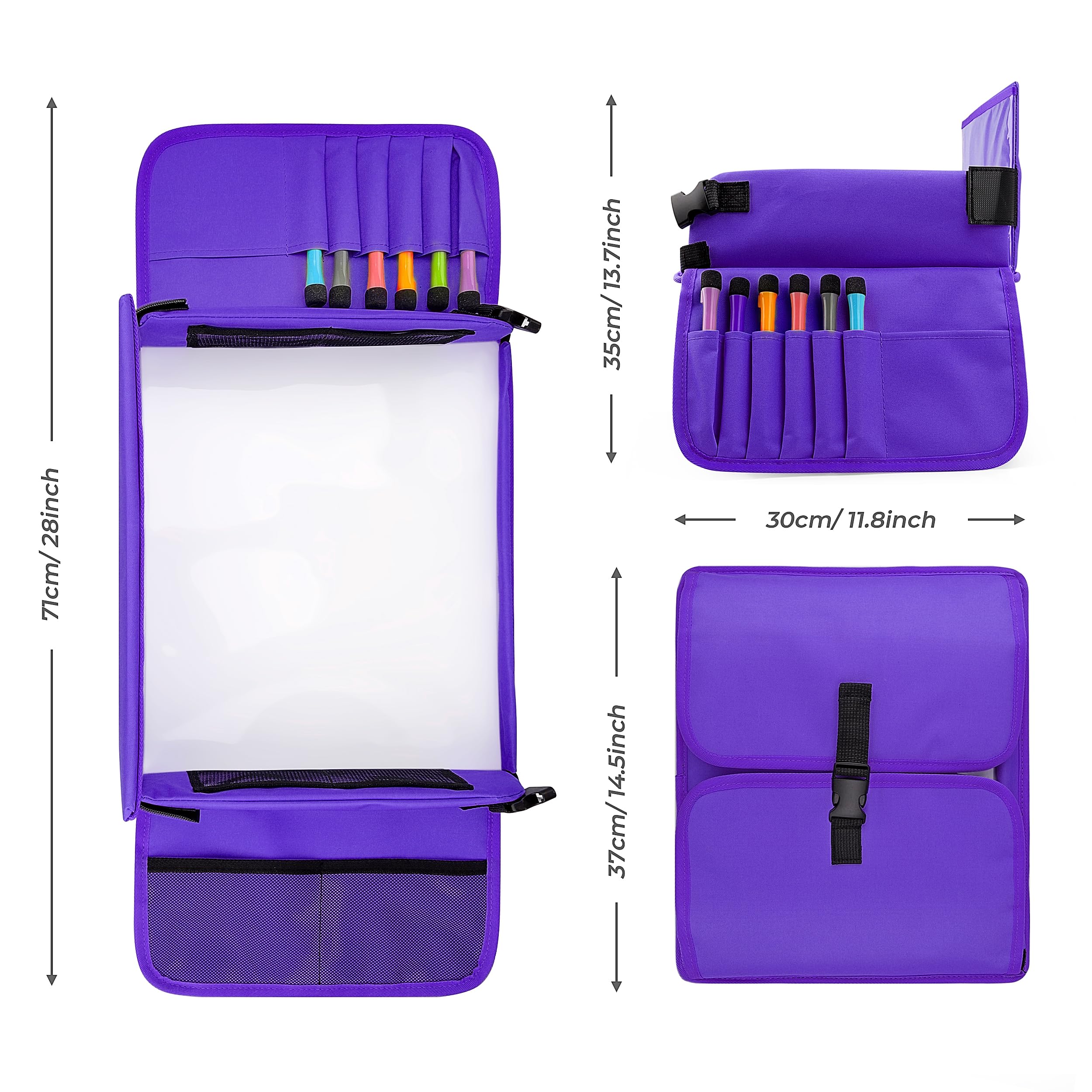 Plateau de Voyage Enfant Voiture - Tablette avec 6 Marqueurs et 1 Sac de Rangement (Violet)