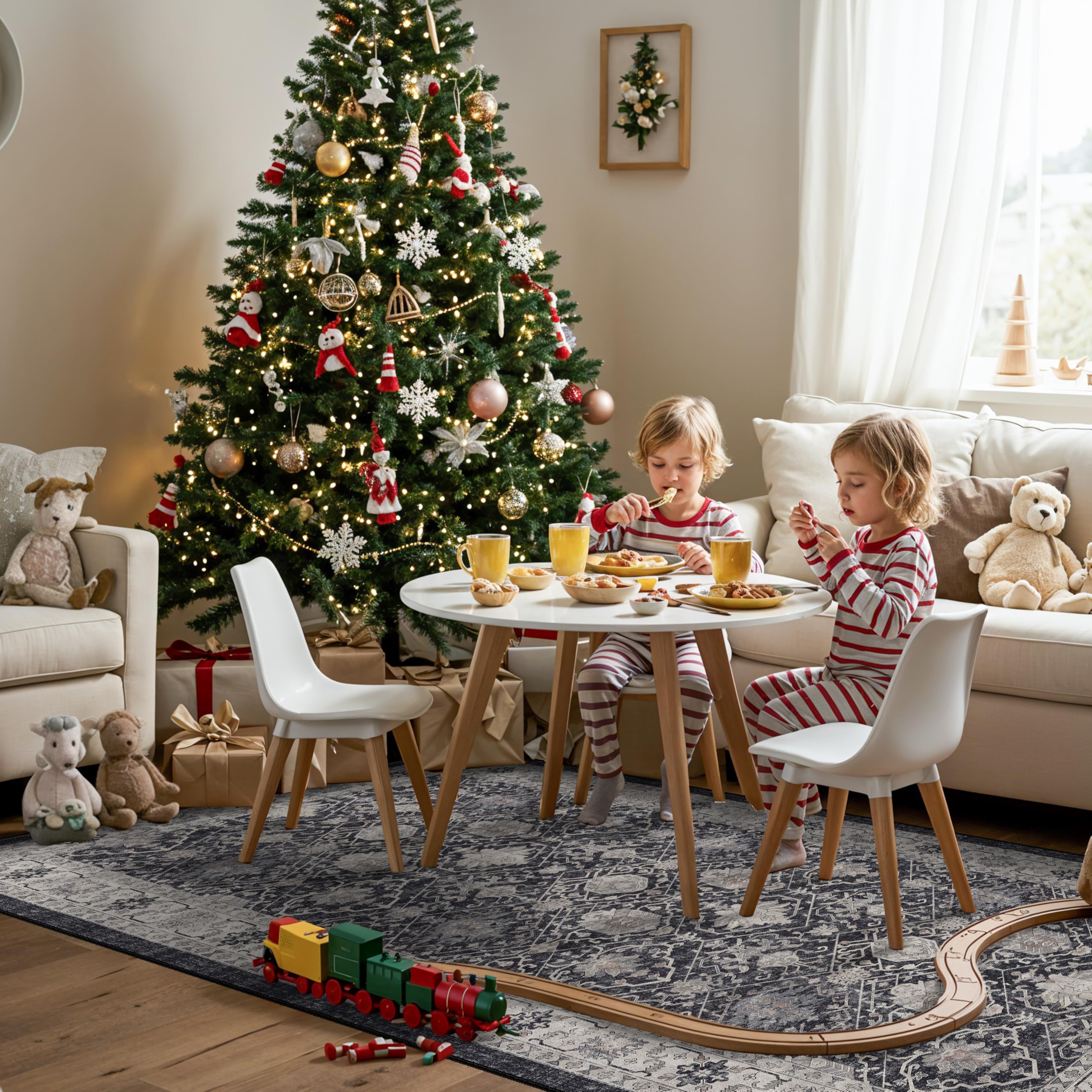 Washable 4x8 Hallway Runner Rug: Vintage 8ft Soft Runners for Entry Living Room Wide Low Pile Carpet with Non-Slip Backing for Kitchen Bedroom Thin