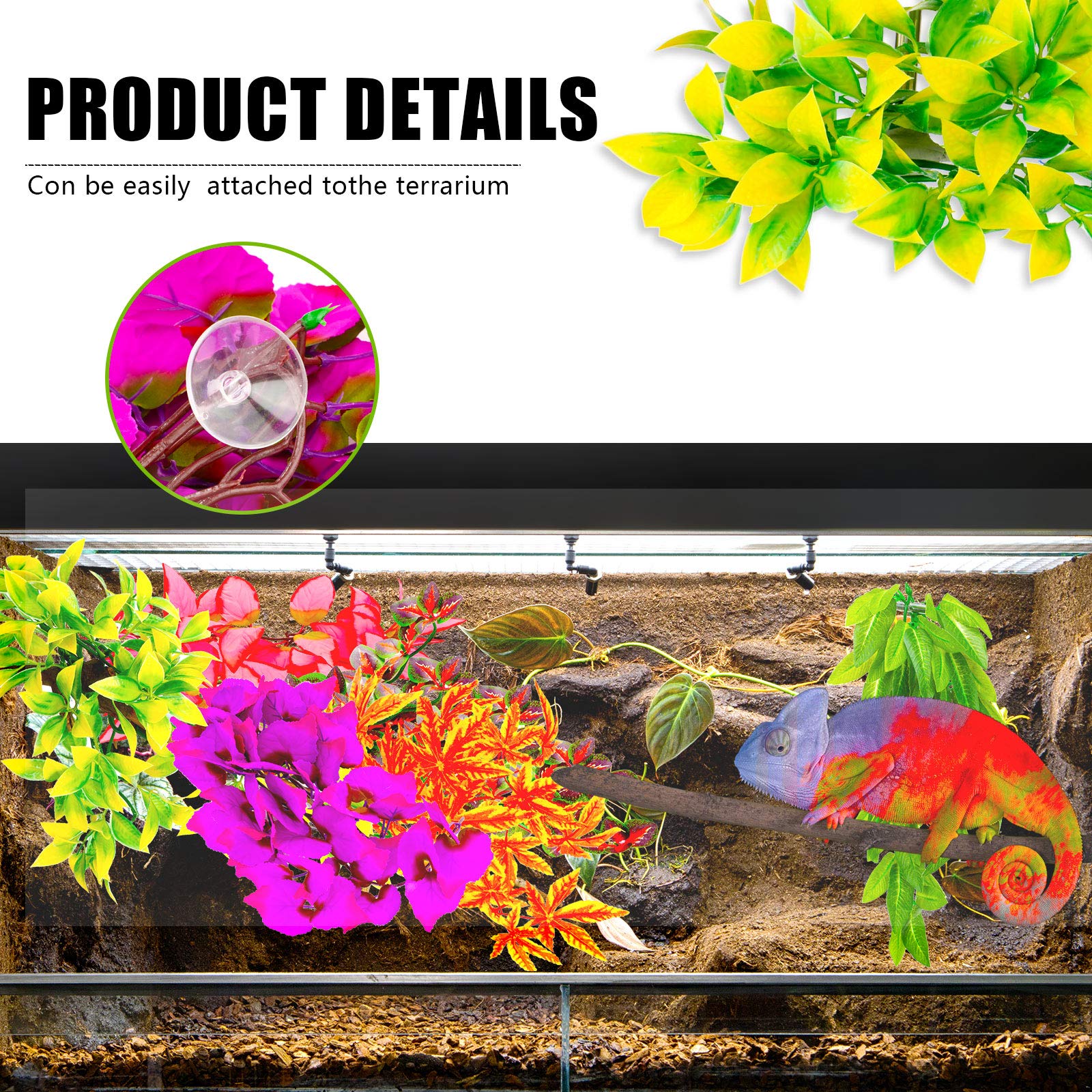 WILLBOND Plantes de terrarium artificielles en plastique à suspendre avec ventouses pour ermite, crabe, lézard (couleur classique, 6 pièces)