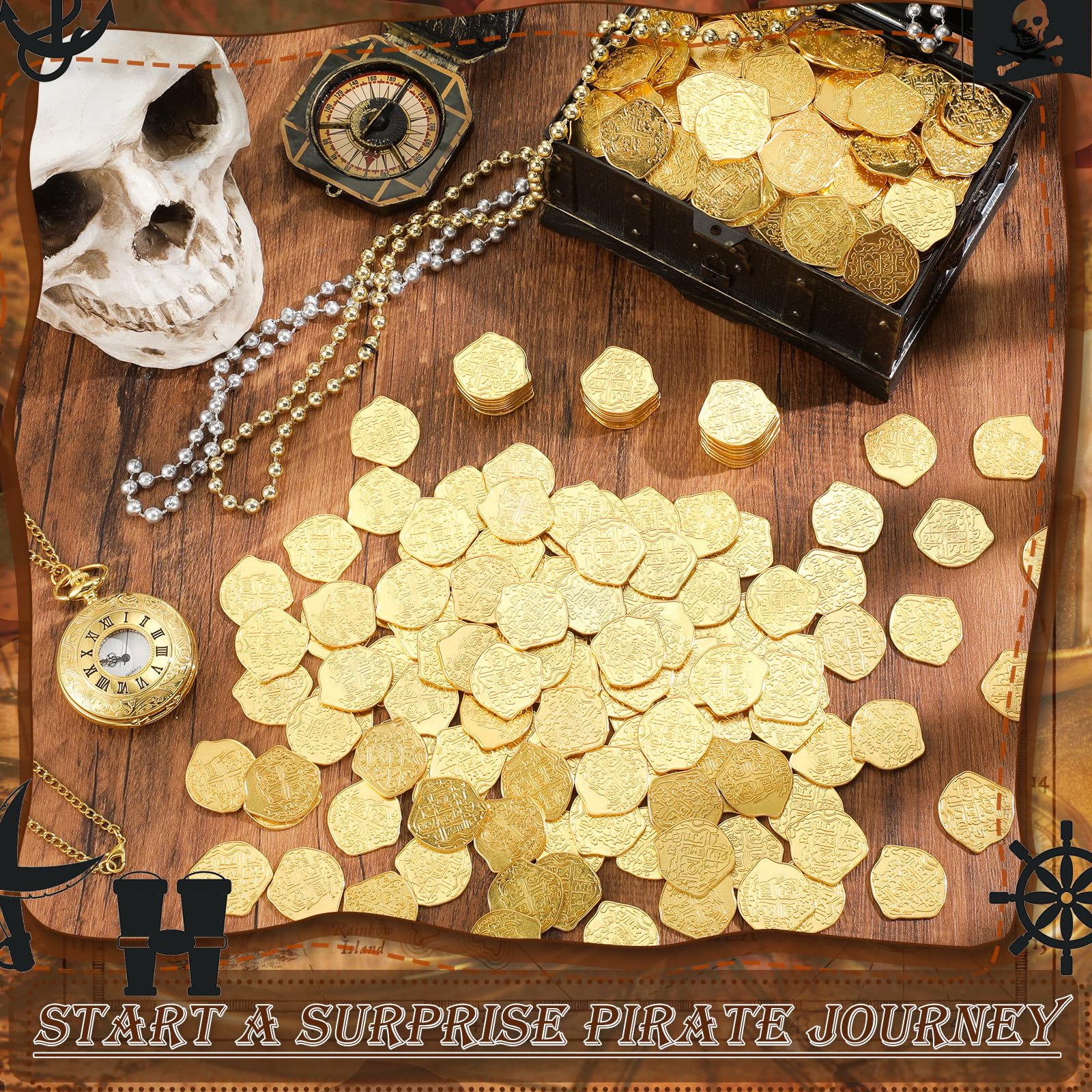 Amazon.co.jp: Hanaive 200個 メタル海賊コインセット ゴールドコイン トレジャーチェスト スペインダブロン フェイクトークン  男の子と女の子向け ボードゲーム 海賊パーティーコスプレ(ゴールド) : おもちゃ