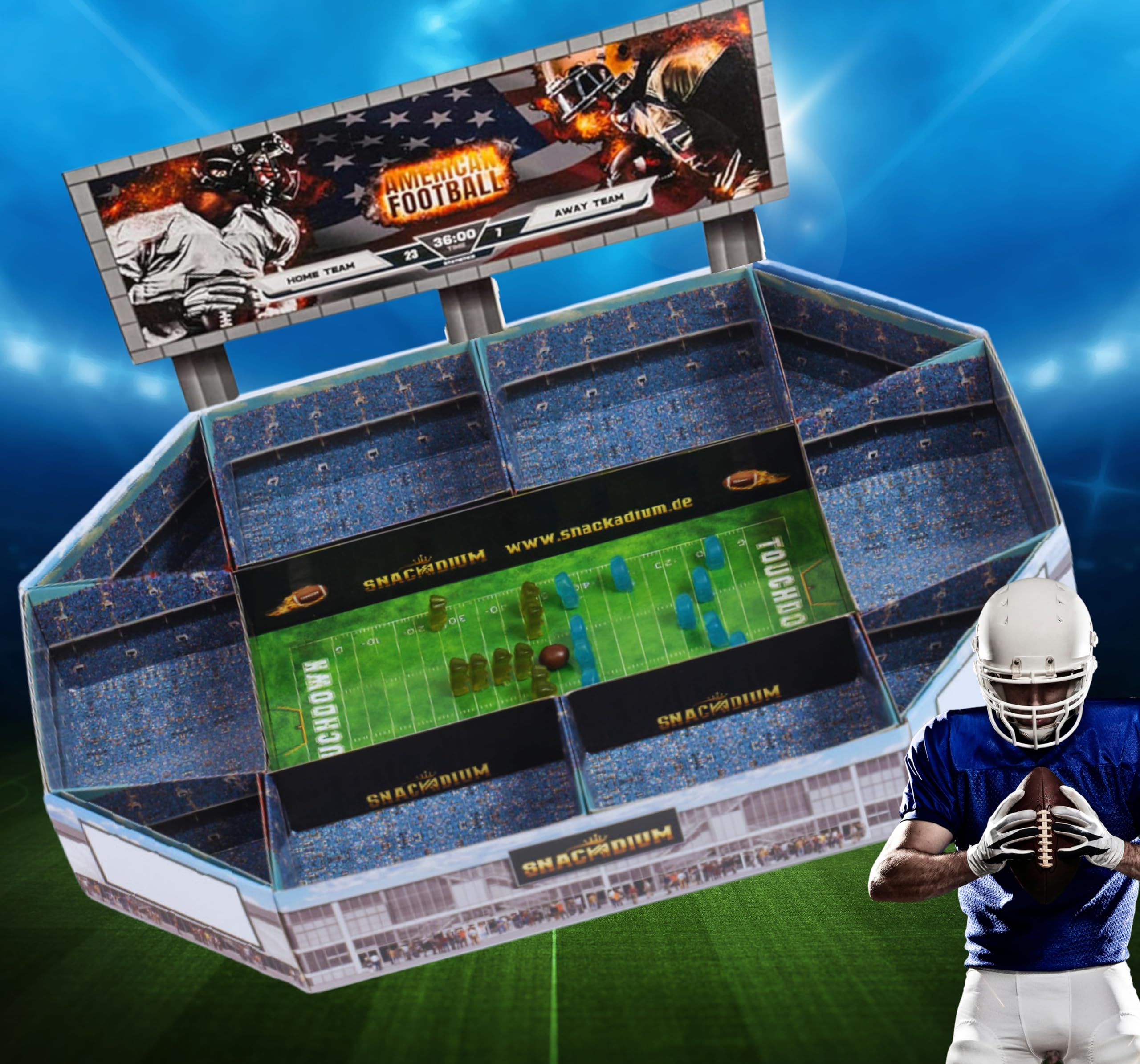 Das SNACKADIUM für spannende Footballabende/Snackstadion für echte Footballfans/Super Bowl - American Football Snack Stadion (Blau)