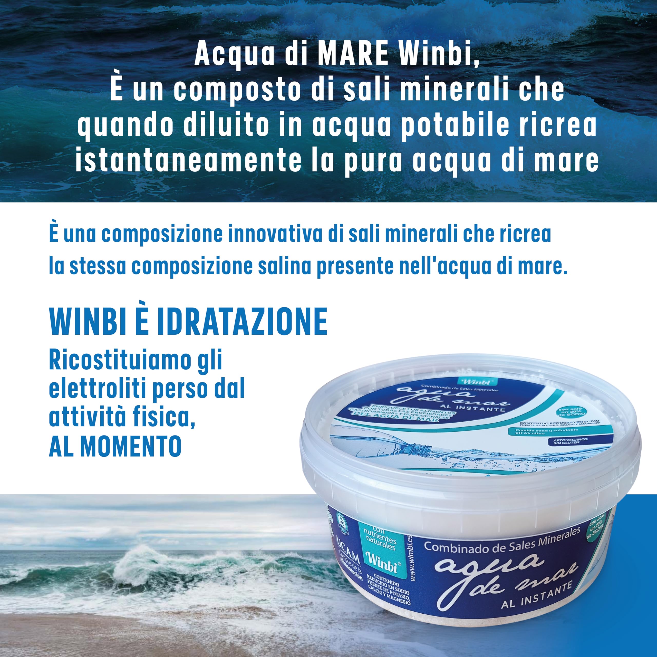 100 LITRI Di Acqua Di Mare Winbi Da Bere. Molteplici Benefici Per il Corpo. Acqua Marina ad Alto Contenuto di Magnesio, Potassio e Calcio. Nessuna Sostanza Nociva (1000Gr)
