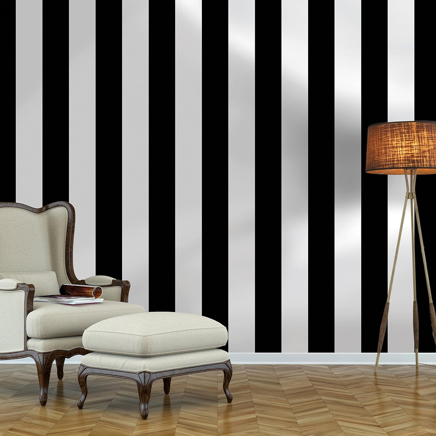 Tempaper Black & White Stripe Removable Peel and Stick Wallpaper, 20.5 in X 16.5 ft, Made in the USA