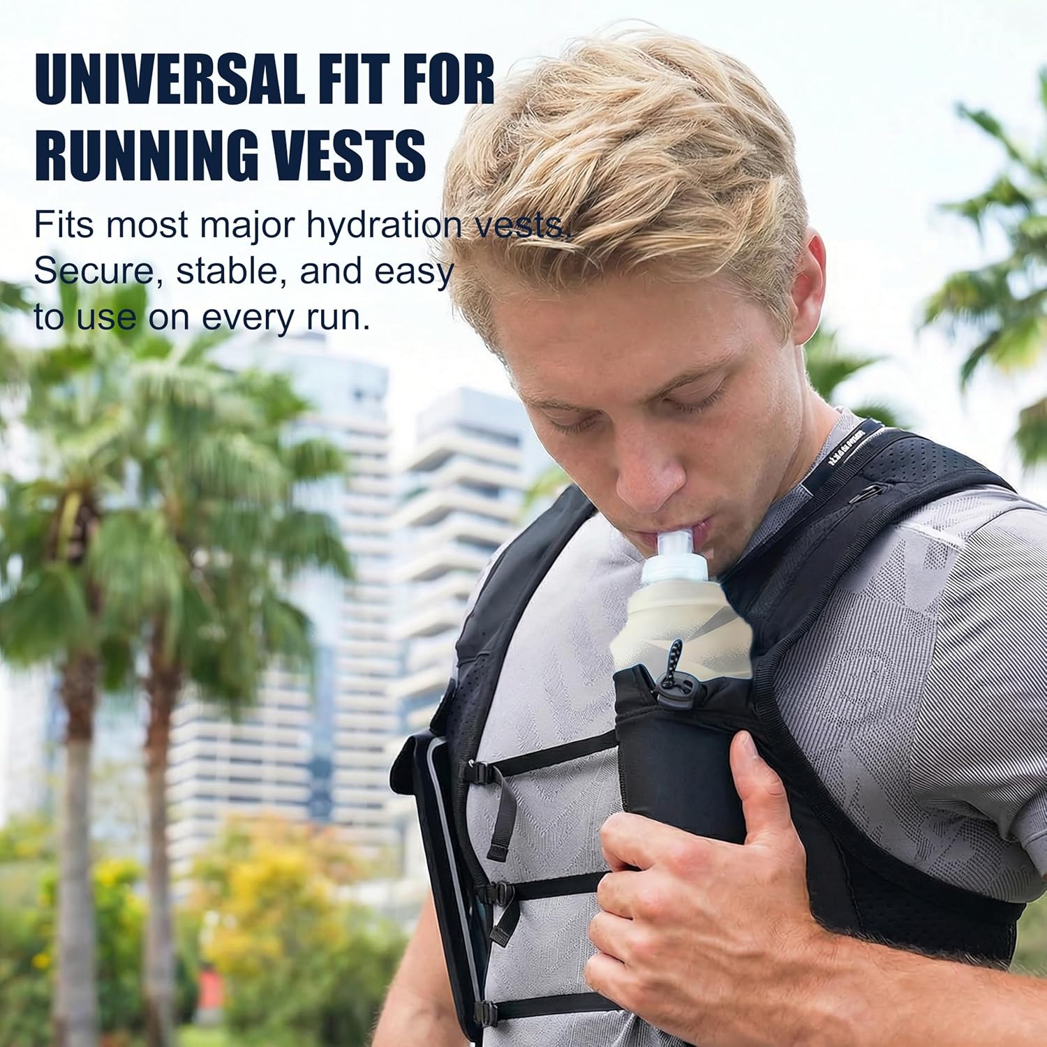 Richboyz 500ml Running Soft Flask: Leakproof TPU Hydration Bottle for Trail Runners & Cyclists & Hikers – Lightweight & BPA-Free Folding Water Bottle (Grey Star