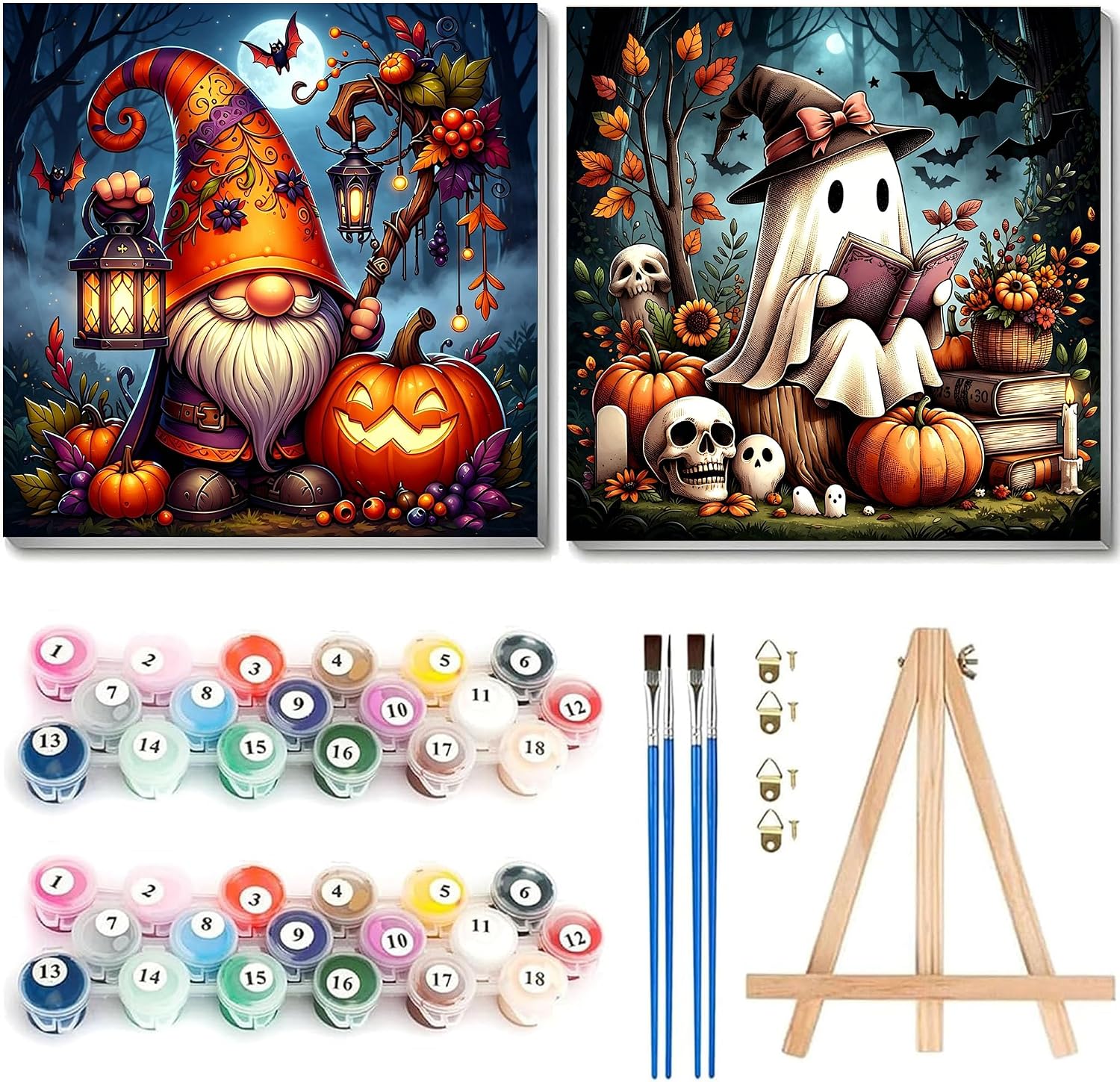 2 Pack Halloween Paint by Numbers Kit for Kids with Frame 8x8 Inch