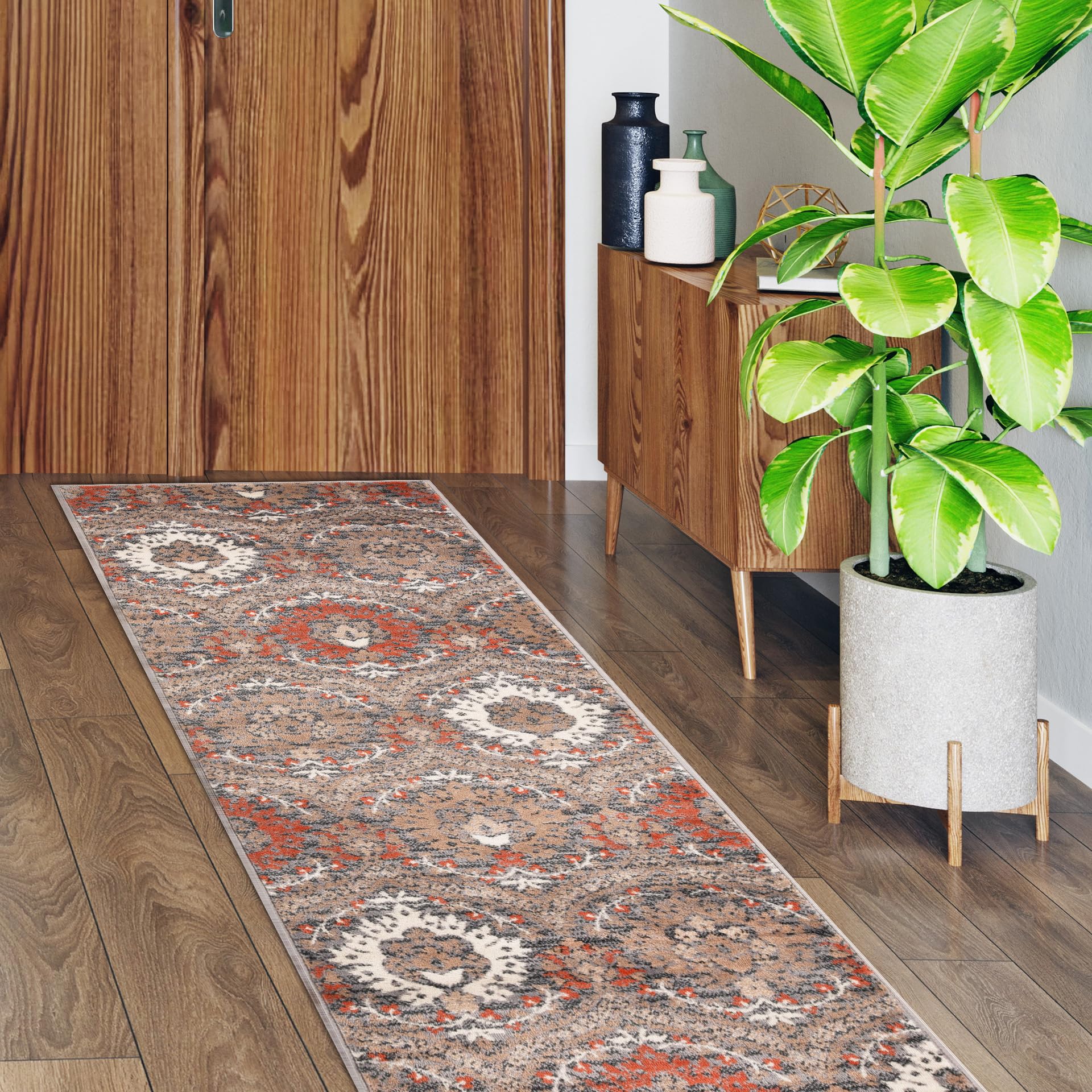 Tapis de couloir d'intérieur Augusta motif floral vintage 0,7 m pour cuisine et entrée
