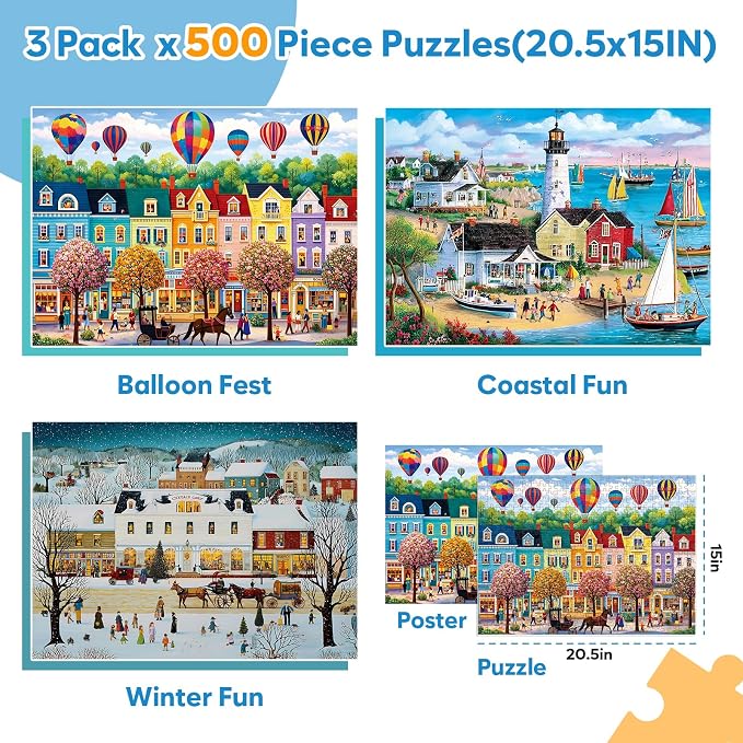 3 Pack Juegos de Rompecabezas 500 Piezas para Adultos y Familias miniatura 3