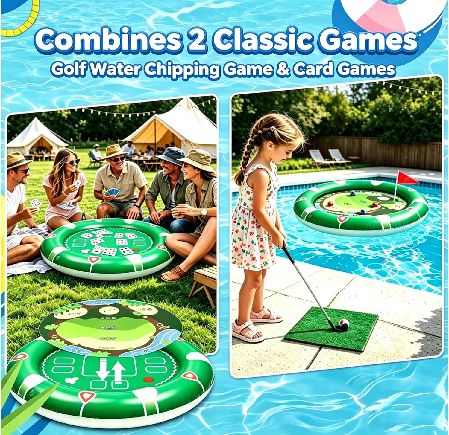 2 in 1 Kids Inflatable Golf Pool Set,Fun Floating Chipping Green Game image 2