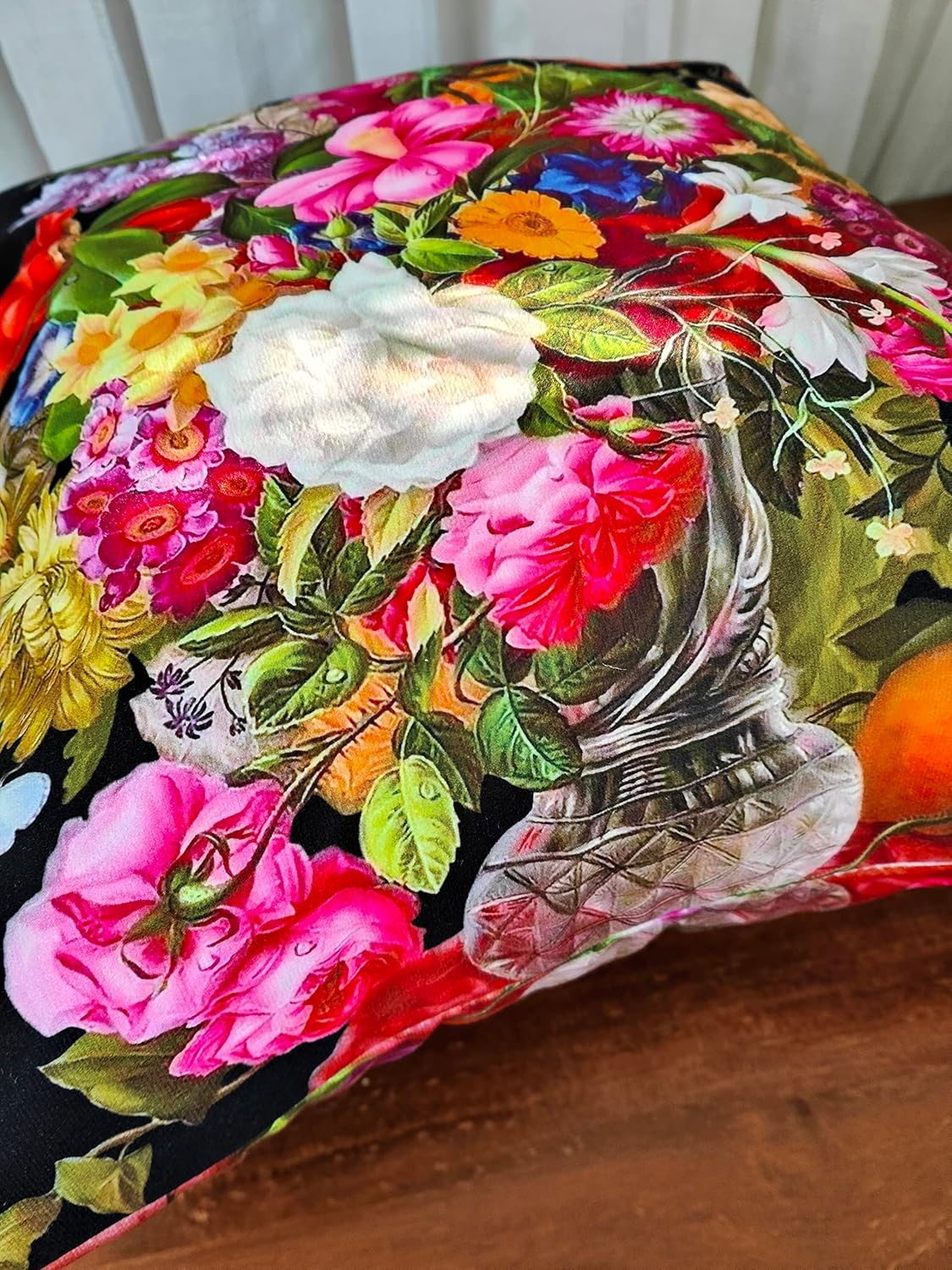 Vintage Floral Pillow Cover 28x28 Inch, Retro Garden Flowers in Vase on Black Background, Classic Oil Painting Style Throw Pillow Case for Living Room, Bedroom, Sofa Decor
