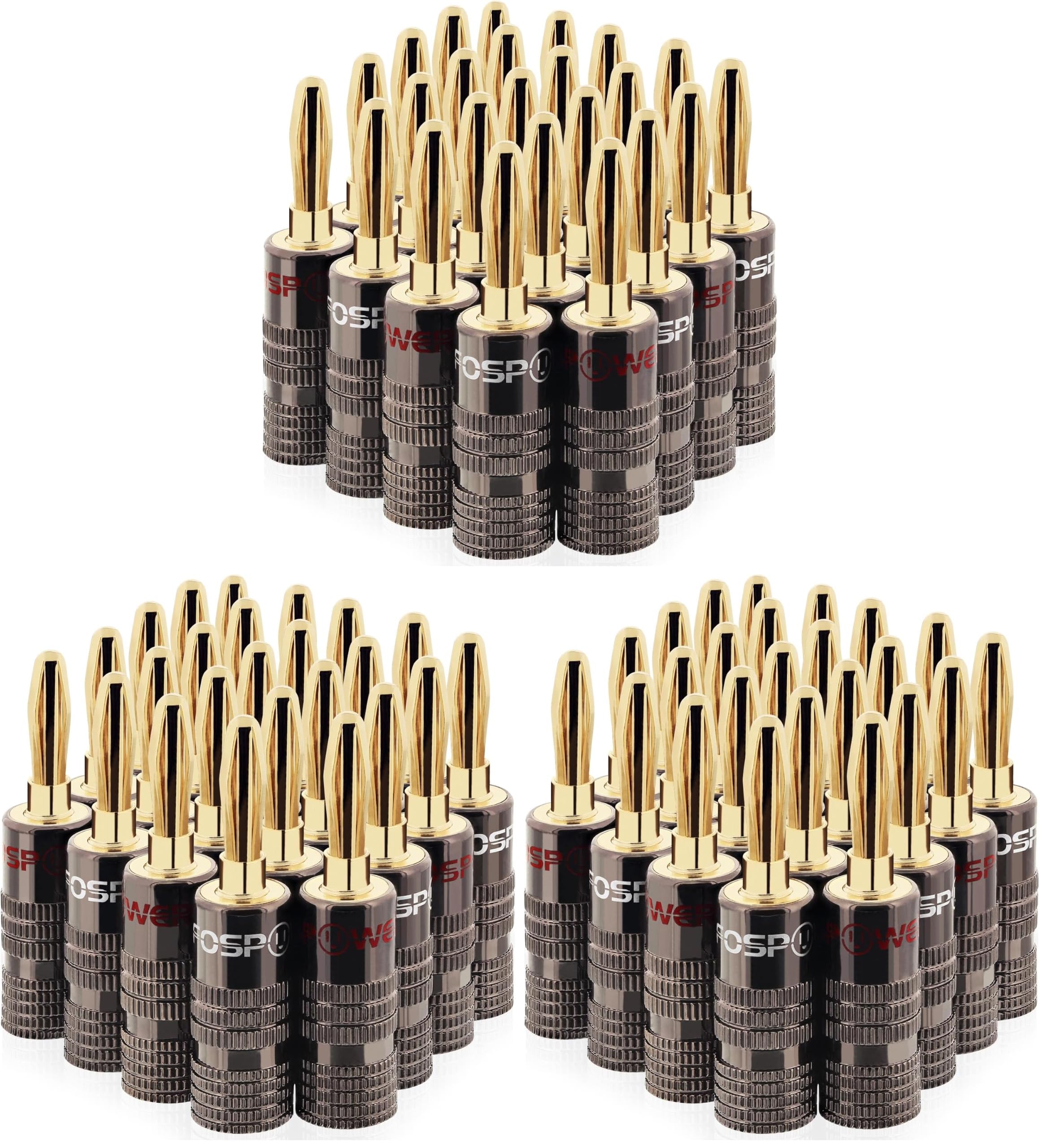 FosPower Banana Plugs 12 Pairs / 24 pcs, Closed Screw 24K Gold Plated Speaker Plug Connectors for Speaker Wire, Wall Plate, Home Theater, Audio/Video Receiver, Amplifiers and Sound Systems (Pack of 3)