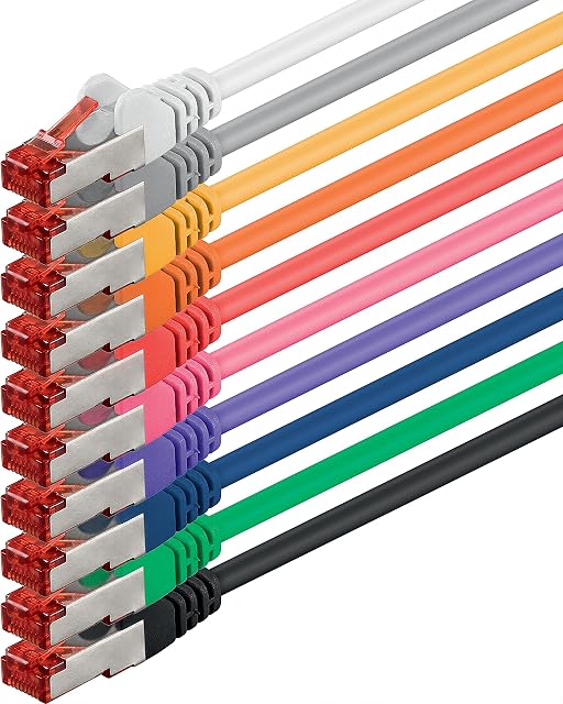 1m - 10 colors - CAT.6 Ethernet Lan Network Cable RJ45 | 10/100/1000/Mbit/s | Patchcabel | CAT 6 | S-FTP | double shielded | PIMF | 250 MHz | 4x2xAWG26/7 | halogen free| compatible with CAT 5 / CAT 6a / CAT 7 | for switch, router, modem, patchpannel,