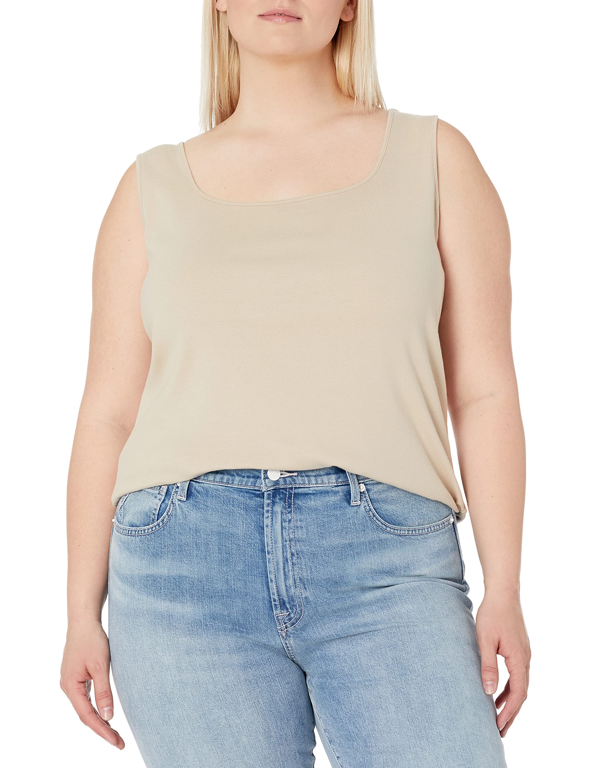 Ruby Rd.Women's Plus-Size 1X1 Rib Square-Neck Sleeveless Tank