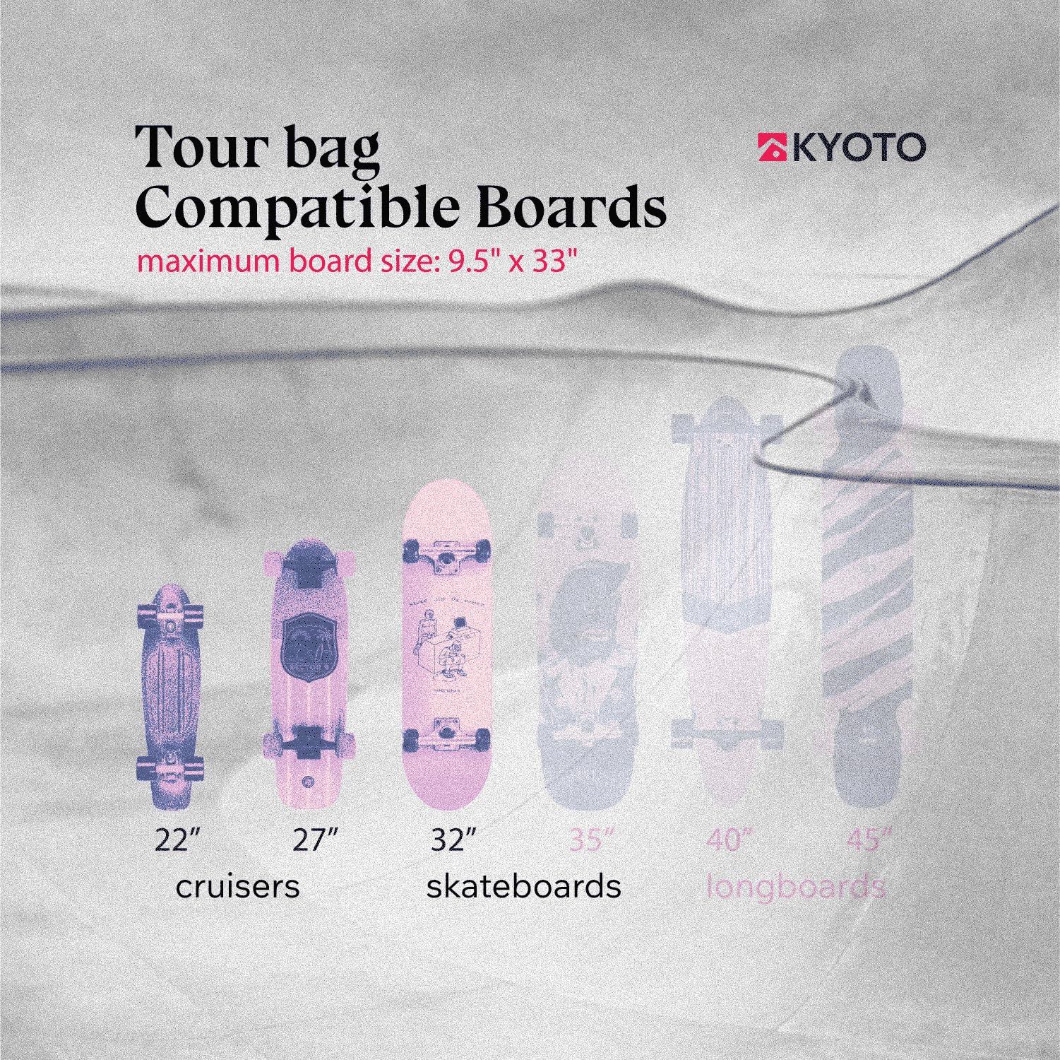 Kyoto Tour Skateboard Bag – Backpack Carry, Bottle Pocket, Padded Protection, Fits Complete Skateboards