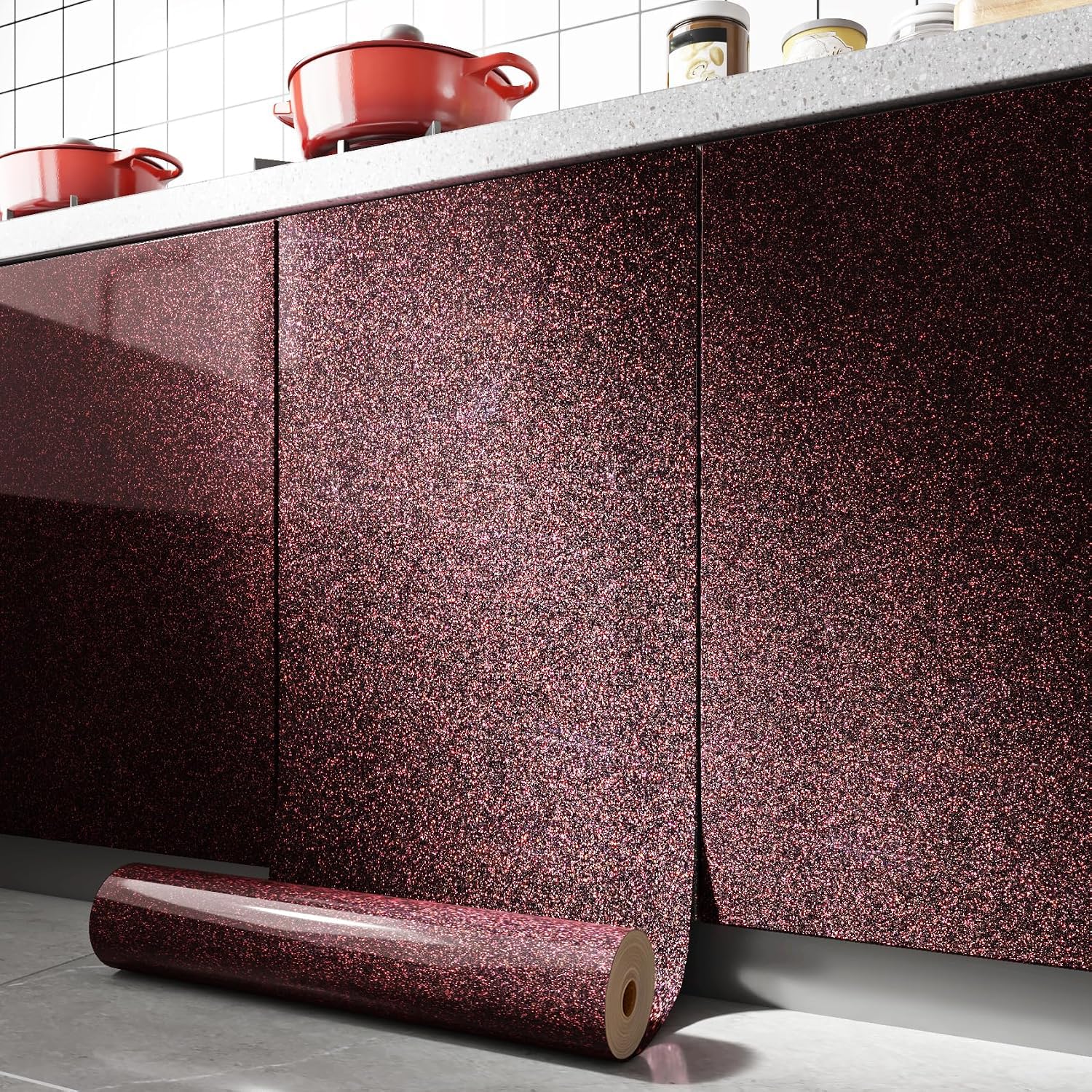 FunStick 40CMx6M Dark Purple Wallpaper for Bedroom Peel and Stick Kitchen Splashbacks for Walls Stick on Wallpaper Purple Vinyl Wrap for Furniture Iridescent Glitter Sticky Back Plastic for Kitchen
