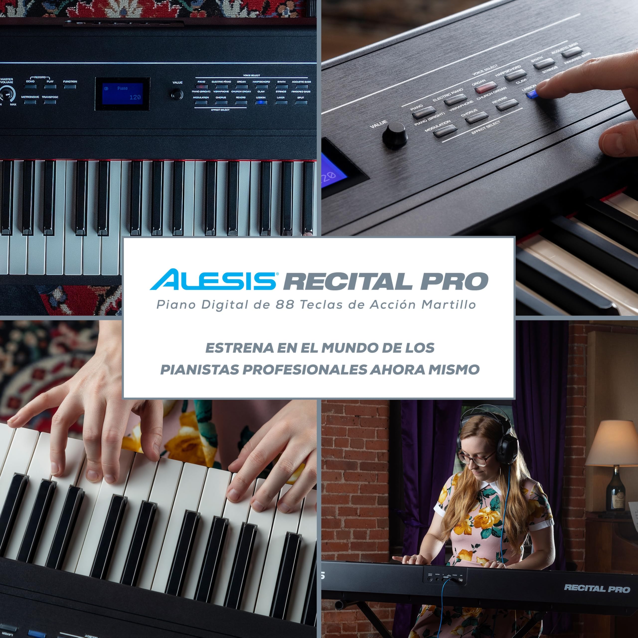 Alesis Recital Pro Piano Eléctrico 88 Teclas Contrapesadas con Altavoces, Lecciones de Piano, Metrónomo y 12 Kits de Sonidos