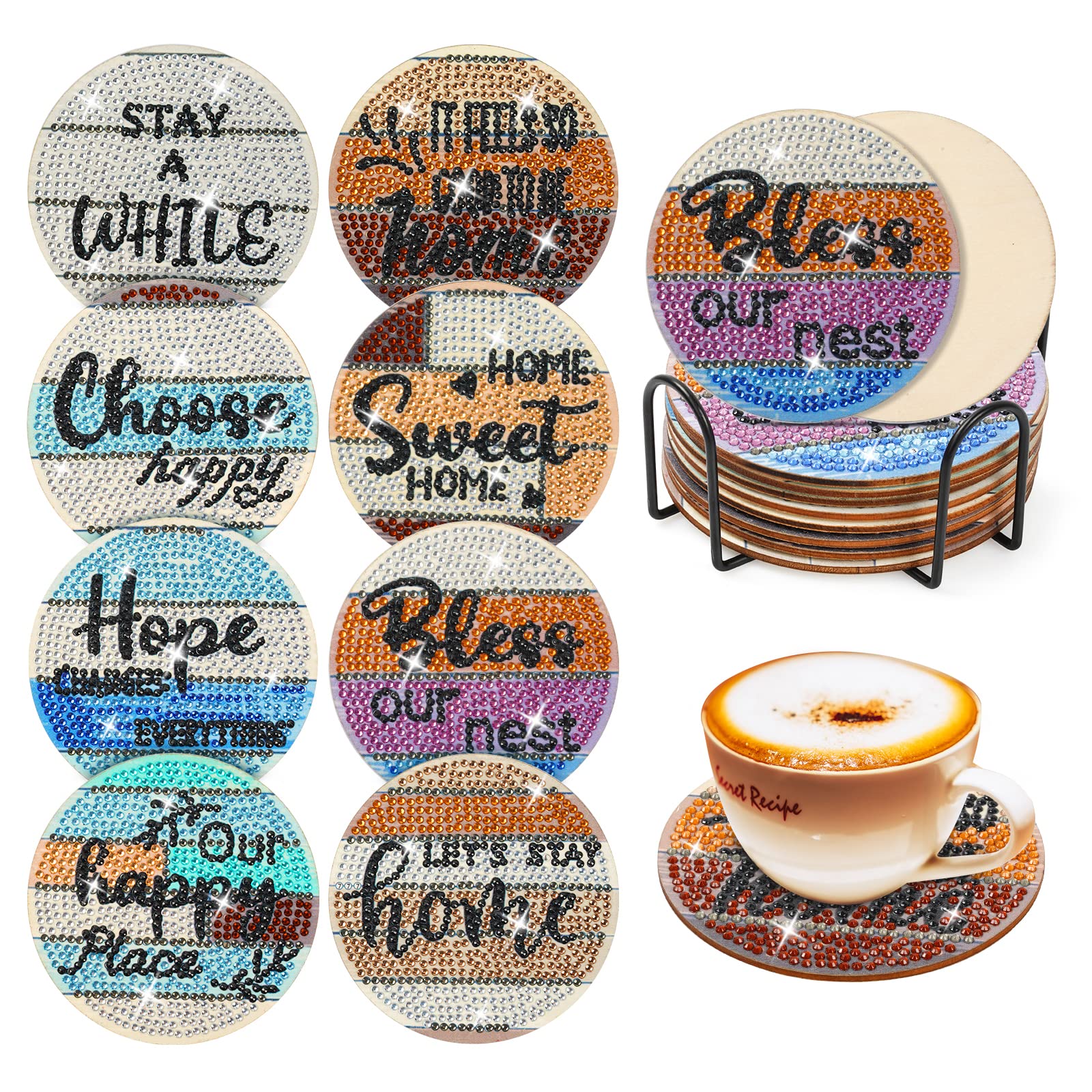 Diamond Painting onderzetters met houder, set van 6 doe-het-zelf