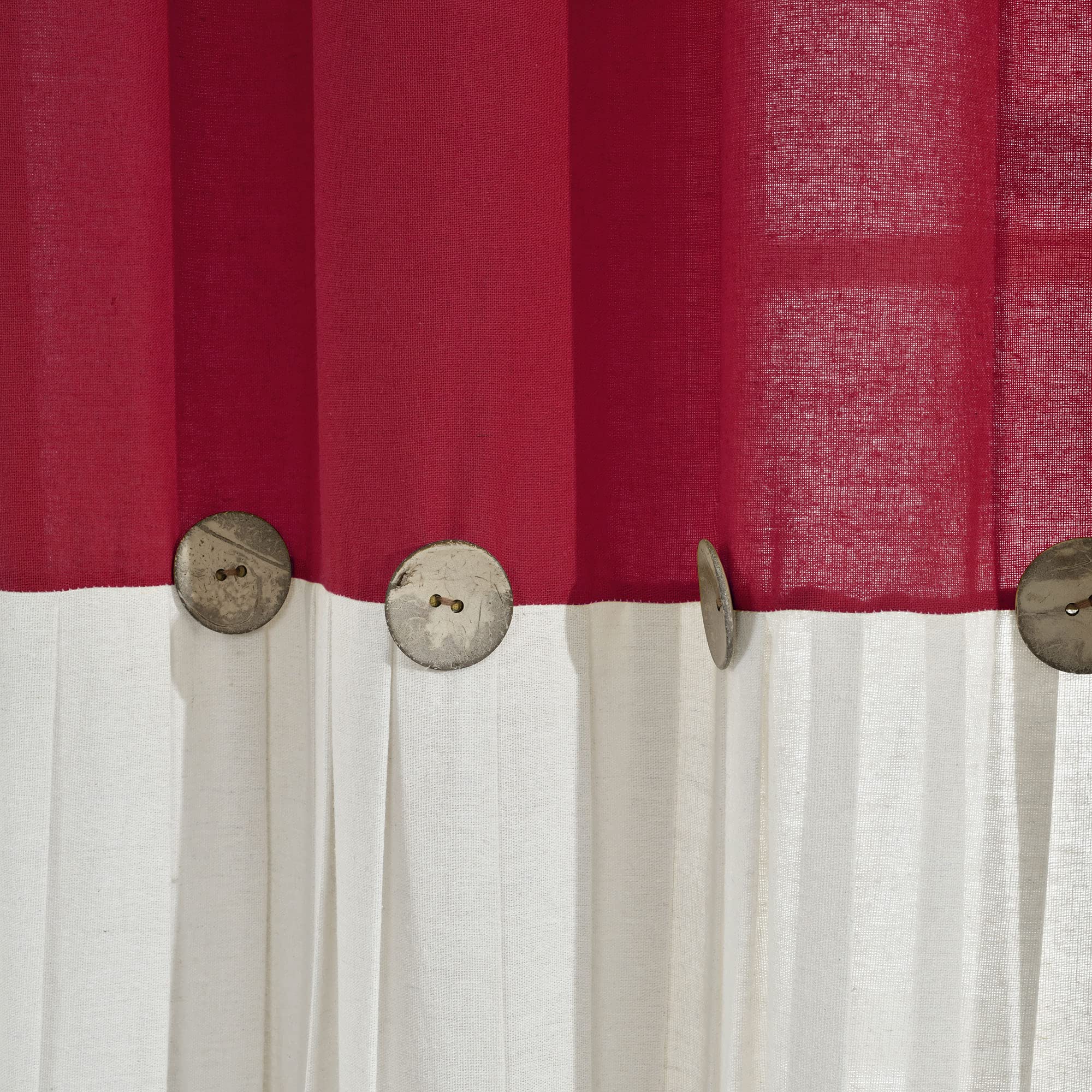 Lush Decor Linen Button Farmhouse Curtains, Single Panel, Pleated Two Tone Design 40" W x 84" L, Red & Off-White - Image 4