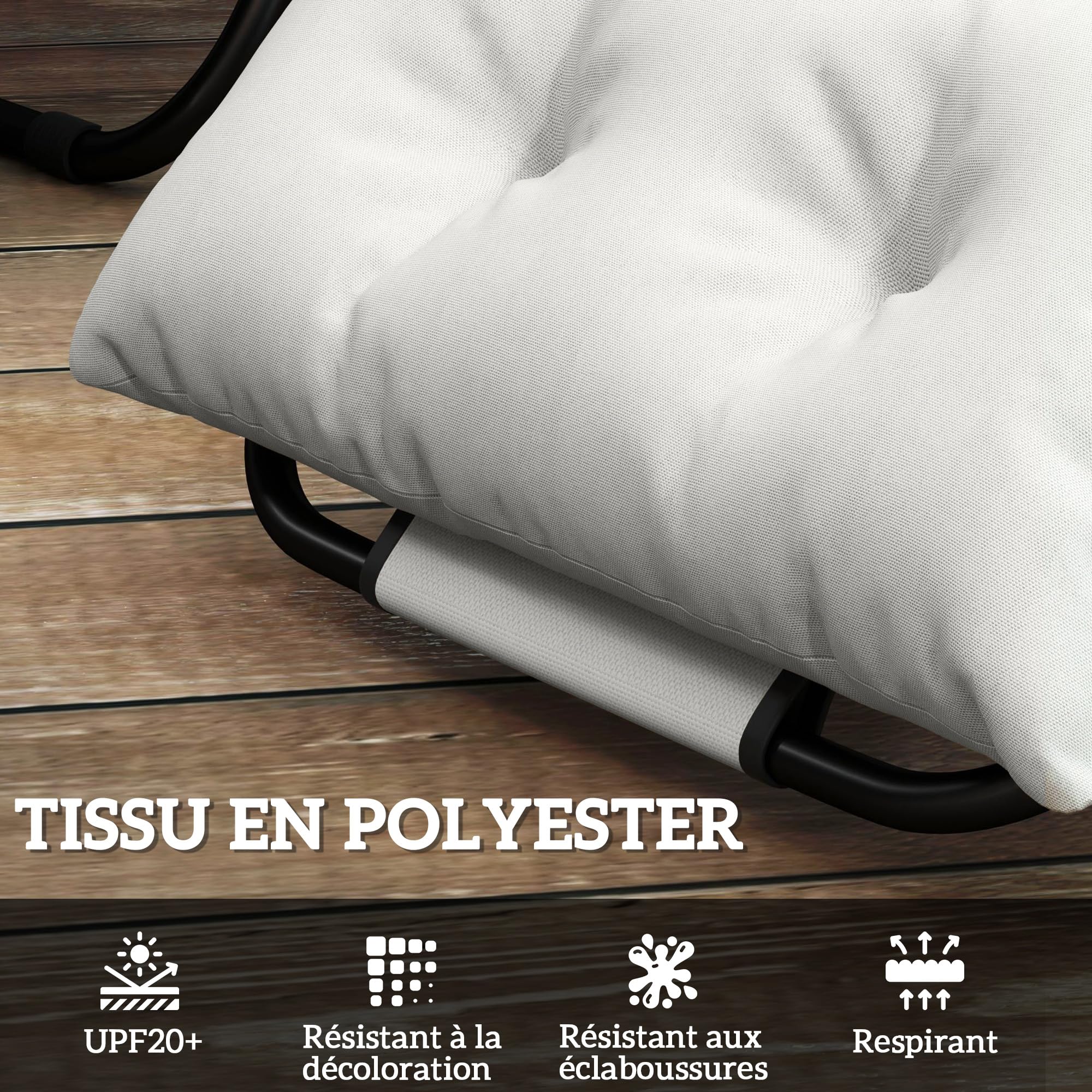 Outsunny Lot de 2 Coussins de Chaise Longue Coussin Bain de Soleil - épais, Confortable et rembourré - Matelas transat avec 6 Attaches, 190 x 56 x 10 cm, Gris Clair