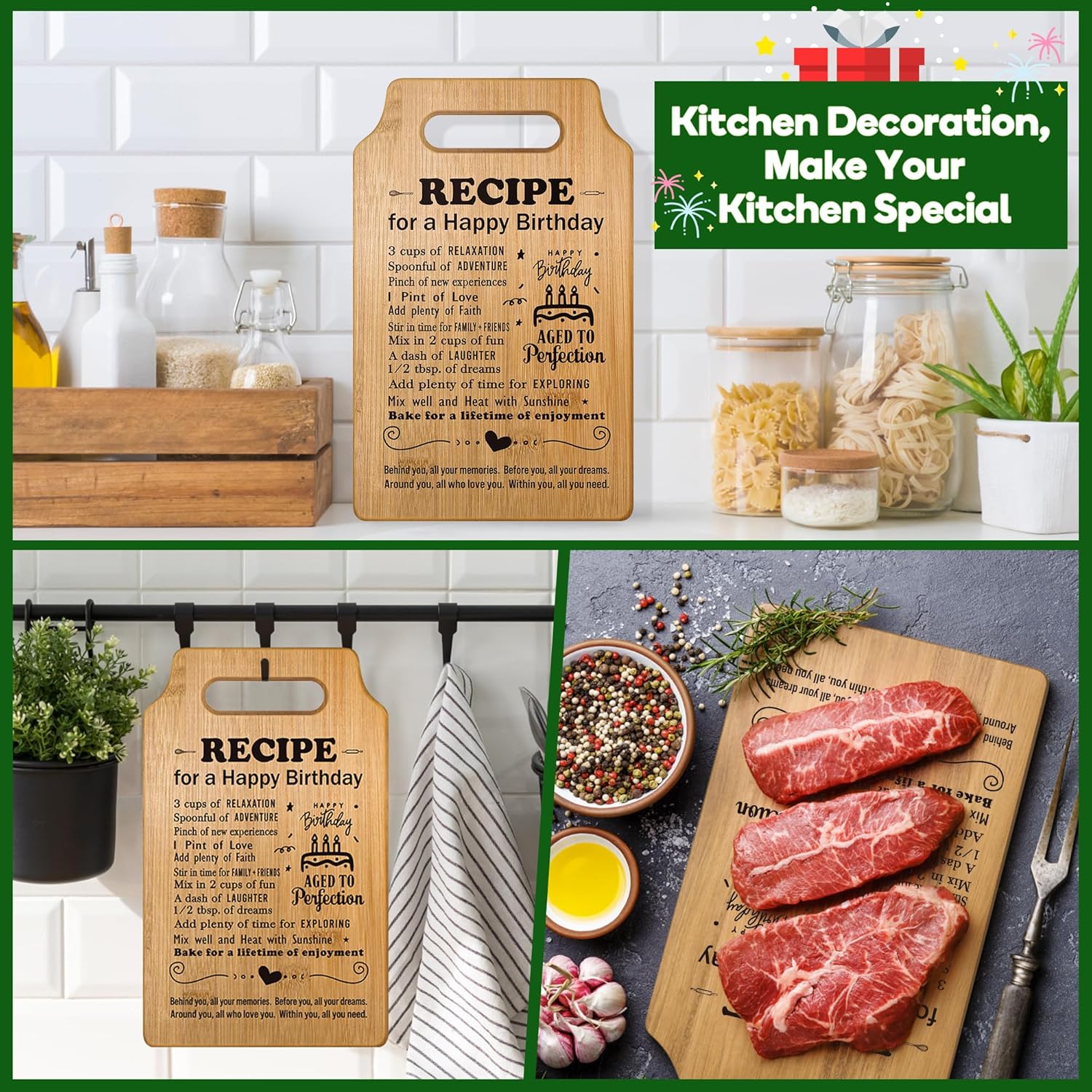 Birthday Gifts for Her & Him - Decoration Ideas, Years Old Gift Baskets for Boyfriend, Girlfriend & Best Friend - Happy Birthday Recipe Cutting Board - Image 5