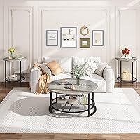 Vista 15 de Recaceik Juego de 3 mesas auxiliares redondas y mesa auxiliar con almacenamiento, moderna mesa de centro negra vintage y mesa auxiliar para sala