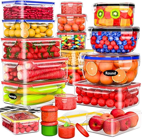 40 piezas de recipientes de almacenamiento de alimentos con tapas herméticas - Recipientes de plástico para preparación de comidas para organización