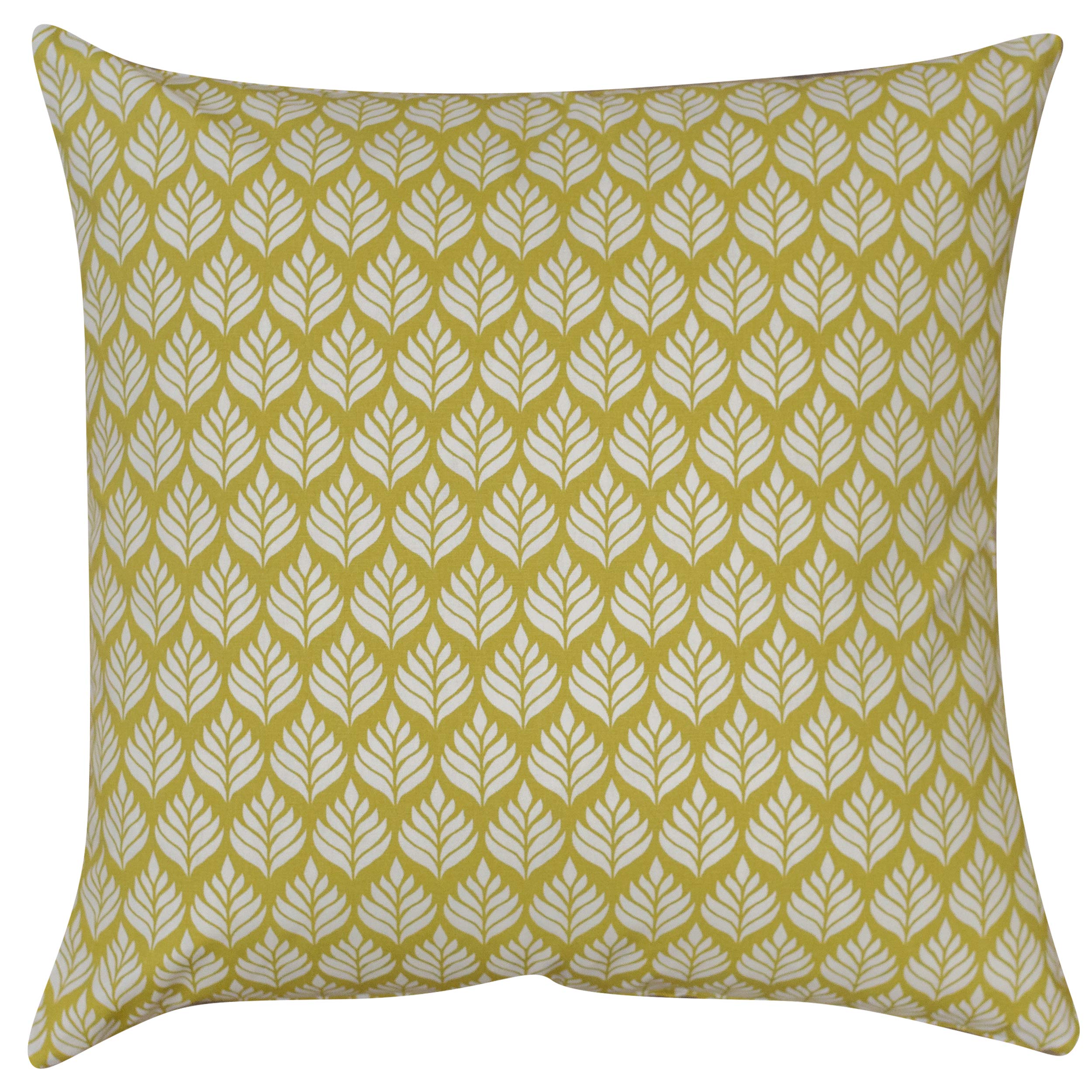 Linen Loft Extra Large Scandi Minimalist Leaf Cushion Cover. Double Sided, 23" (58cm) Square Pillow. 100% Cotton. Ochre Yellow. Scandinavian Botanical Floral