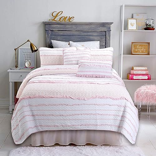 Cozy Line Home Fashions - Greta - Juego de edredón reversible de lunares rosa 100 algodón