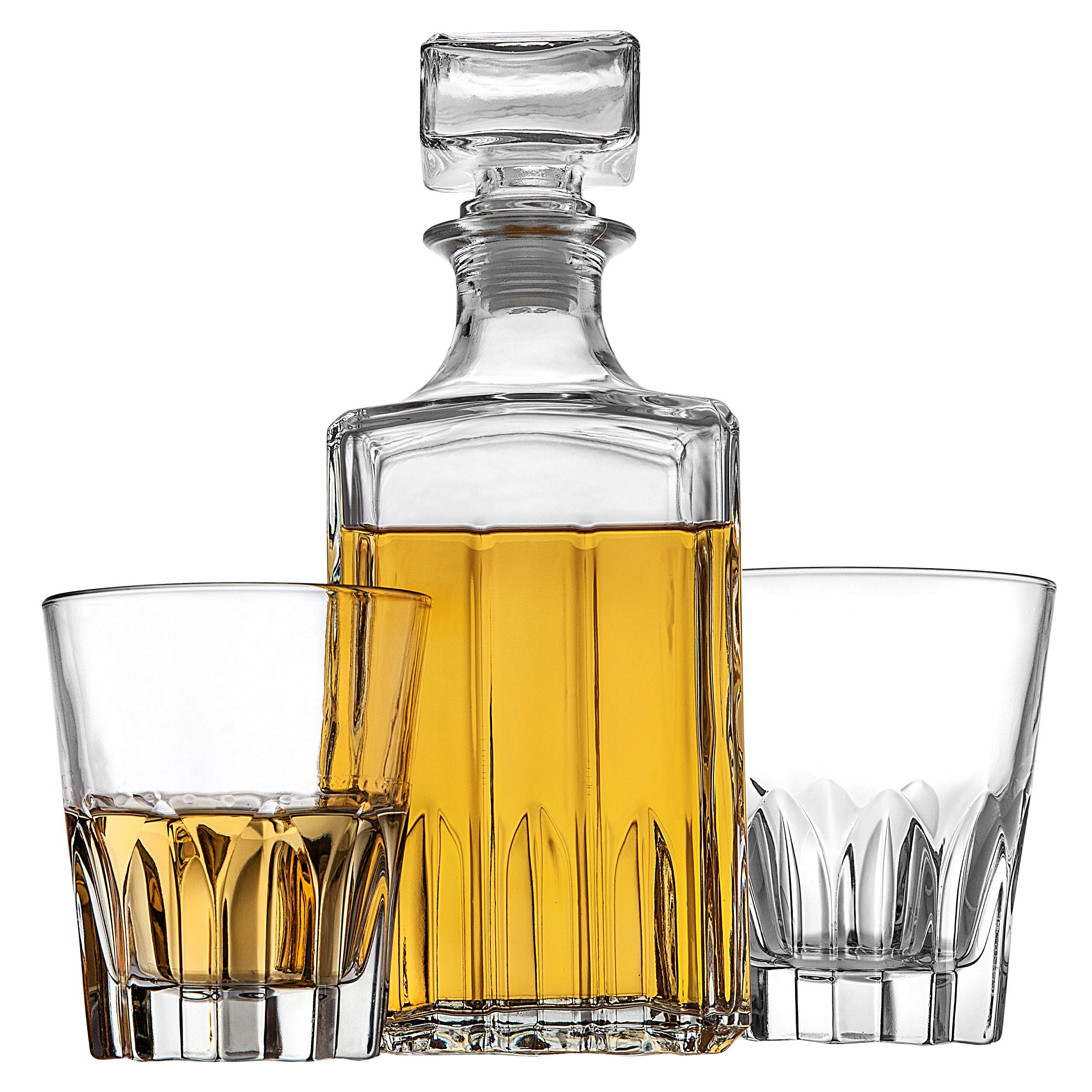 Godinger Whiskey Decanter and 2 Whiskey Glasses Bar Set, Italian Made Decanter for Liquor Scotch Bourbon Vodka