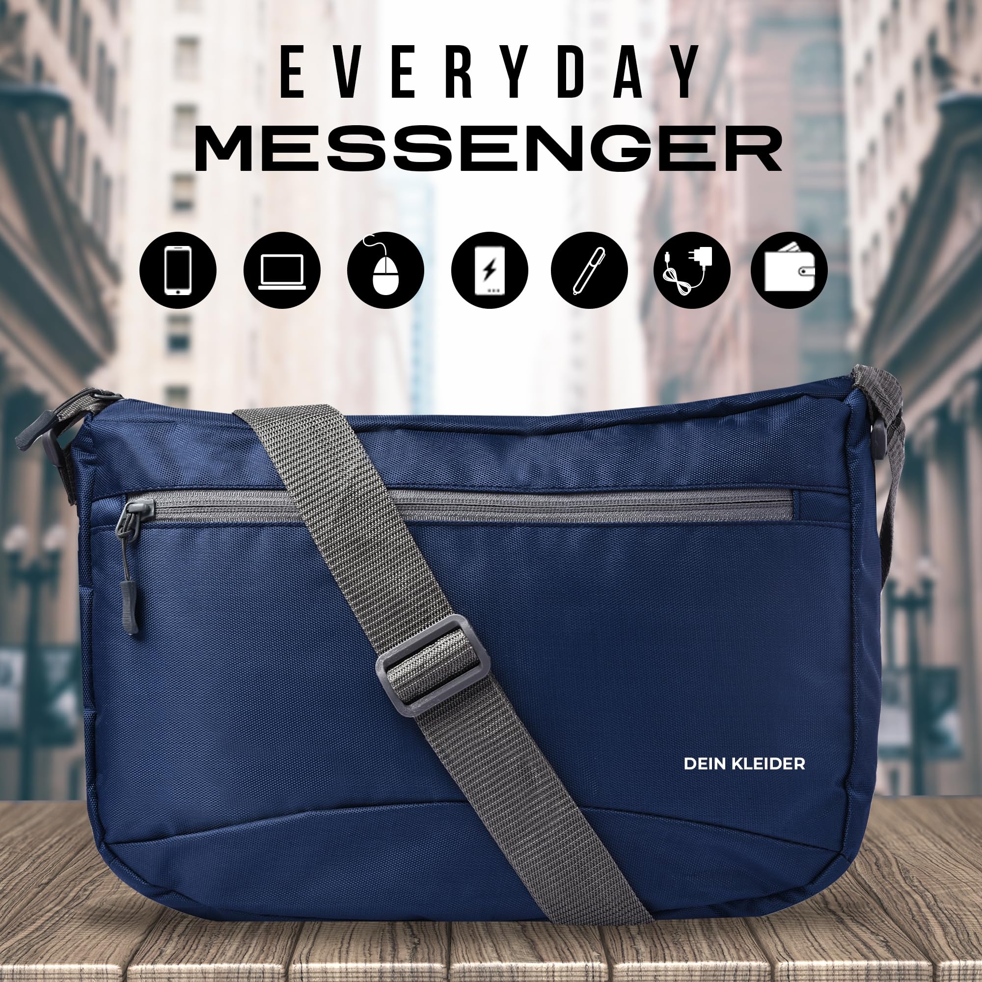 DEIN KLEIDER Nylon Sling Cross Body Travel Office Business Messenger one Side Shoulder Bag for Men and Women (Navy Blue)