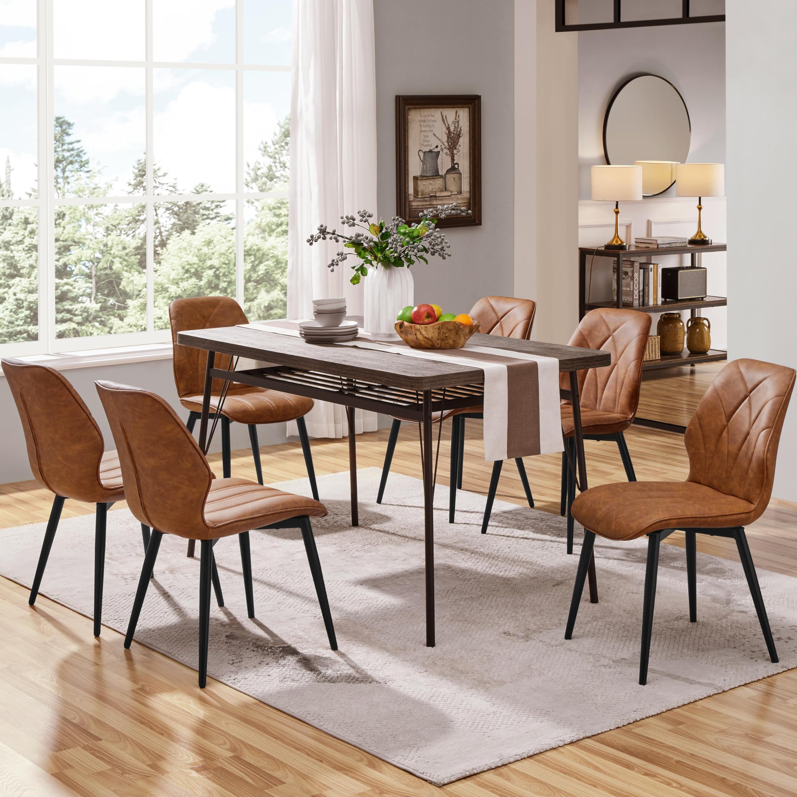 Yaheetech Esszimmerstühle 2er Set Küchenstühle gepolstert Metallbeine bis 136 KG Belastbar Polsterstuhl für Küche/Esszimmer/Schlafzimmer/Restaurant Braun/Kunstleder