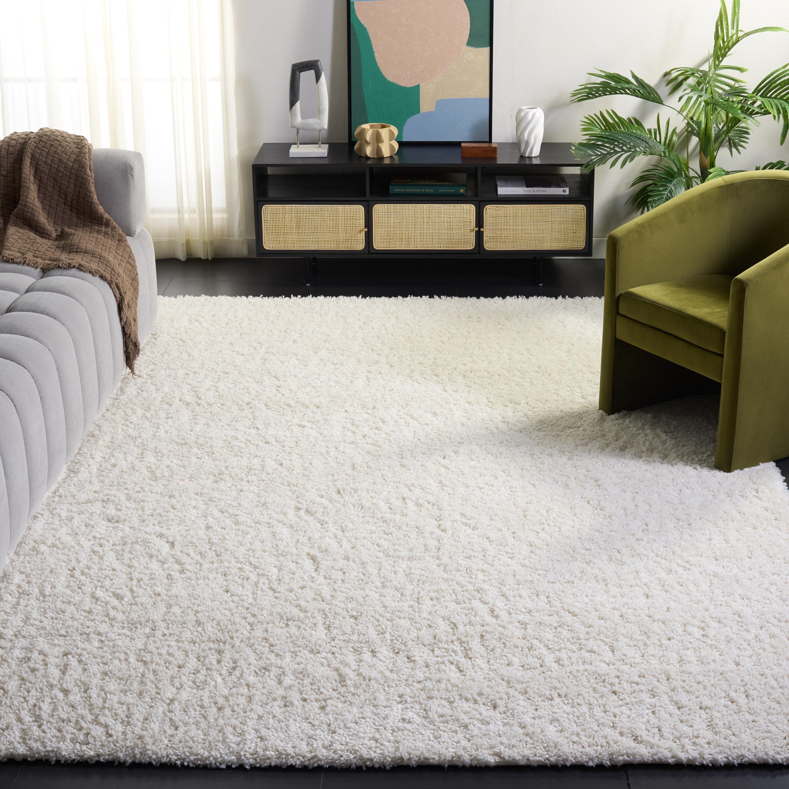 SAFAVIEH Area Rug 8x10 - August Shag Collection - Large - Ivory, Solid Pattern, Non-Shedding & Easy Cleaning, Plush Thick Pile, Ideal for Living Room, Bedroom, Dining Space (AUG200C)