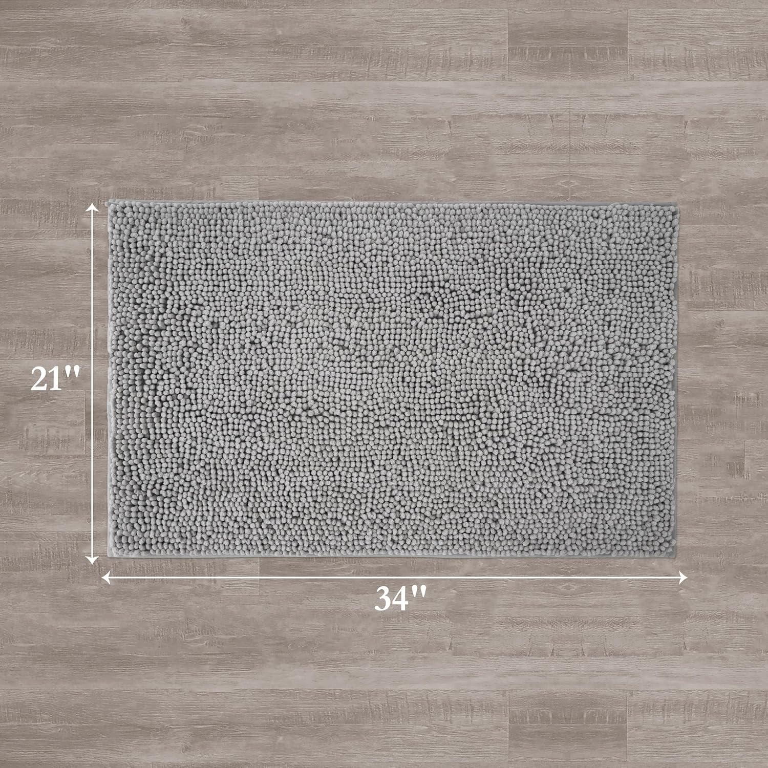 Creative Home Ideas Resort Collection Plush Chenille Bathroom Rugs – Non-Slip Backing and Machine Washable, Light Grey - 21 x 34 Inches Bath Mat