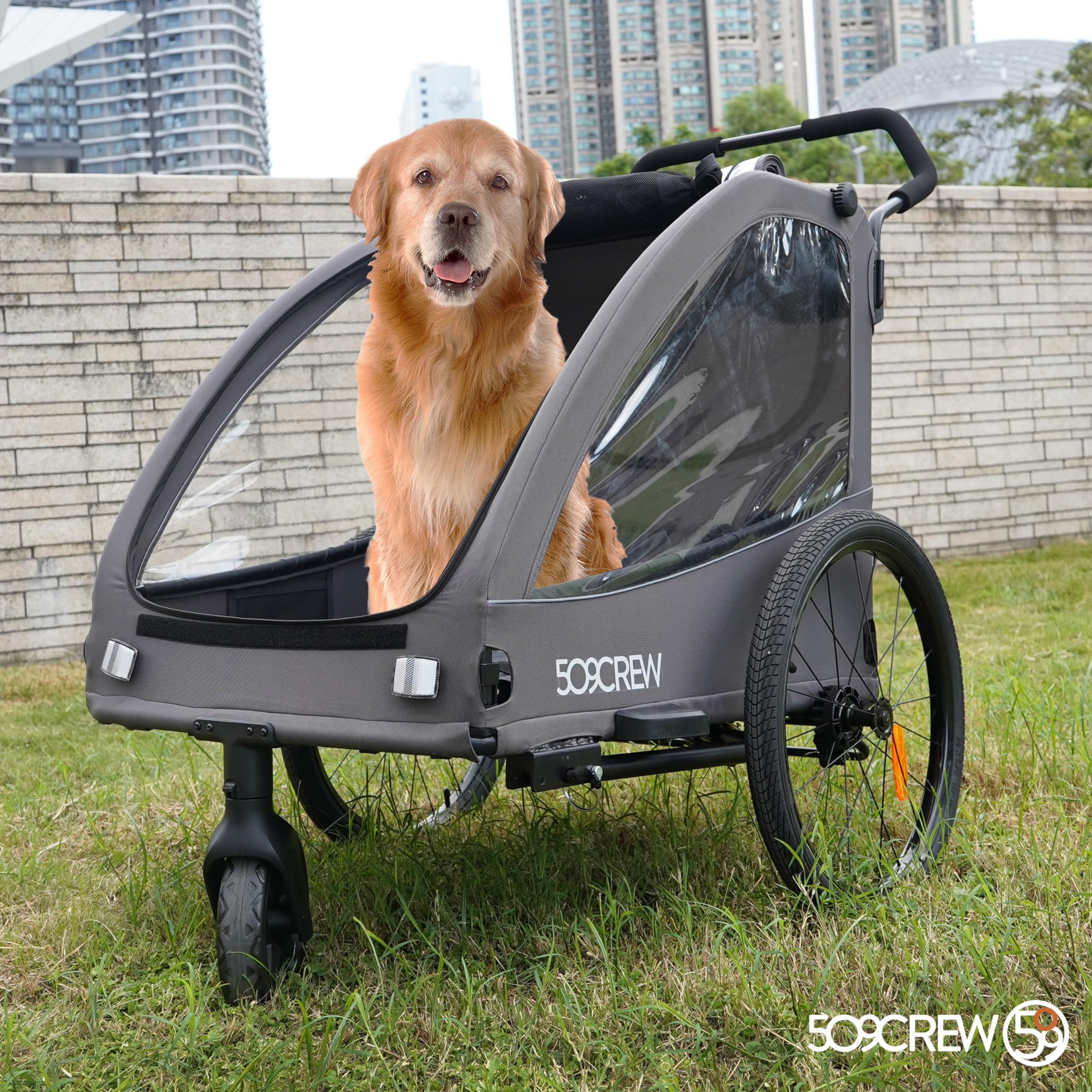 509 Trailer II, Multi Use Bicycle Trailer for Kids from 6m Up, for Pet, for Cargo, Convertible to 3-Wheel Push Wagon, Max Load 50kg, Include Raincover