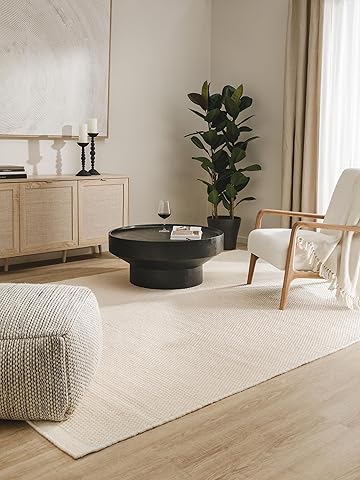 benuta Pure Alfombra Lana Rocco - Blanco 140x200 cm - Rectangular & Estilo: Ethno-Style, Natural Living, Minimalista - para Salon, Sala de Estar, Dormitorio - Fácil de Limpiar