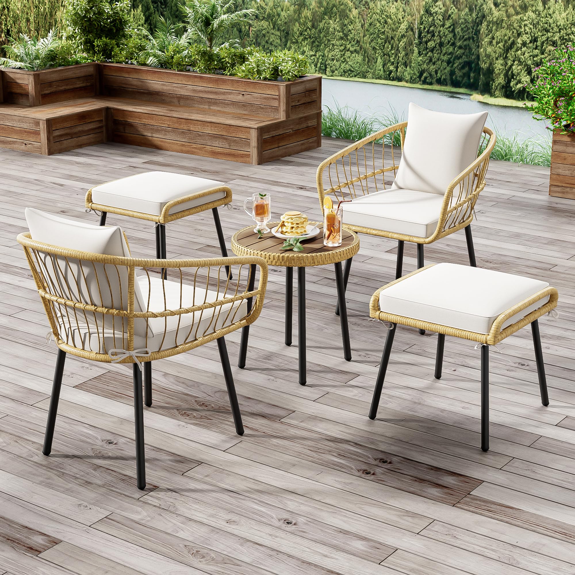 Juego de muebles de jardín de ratán resistente a la intemperie con cojines cómodos de exterior