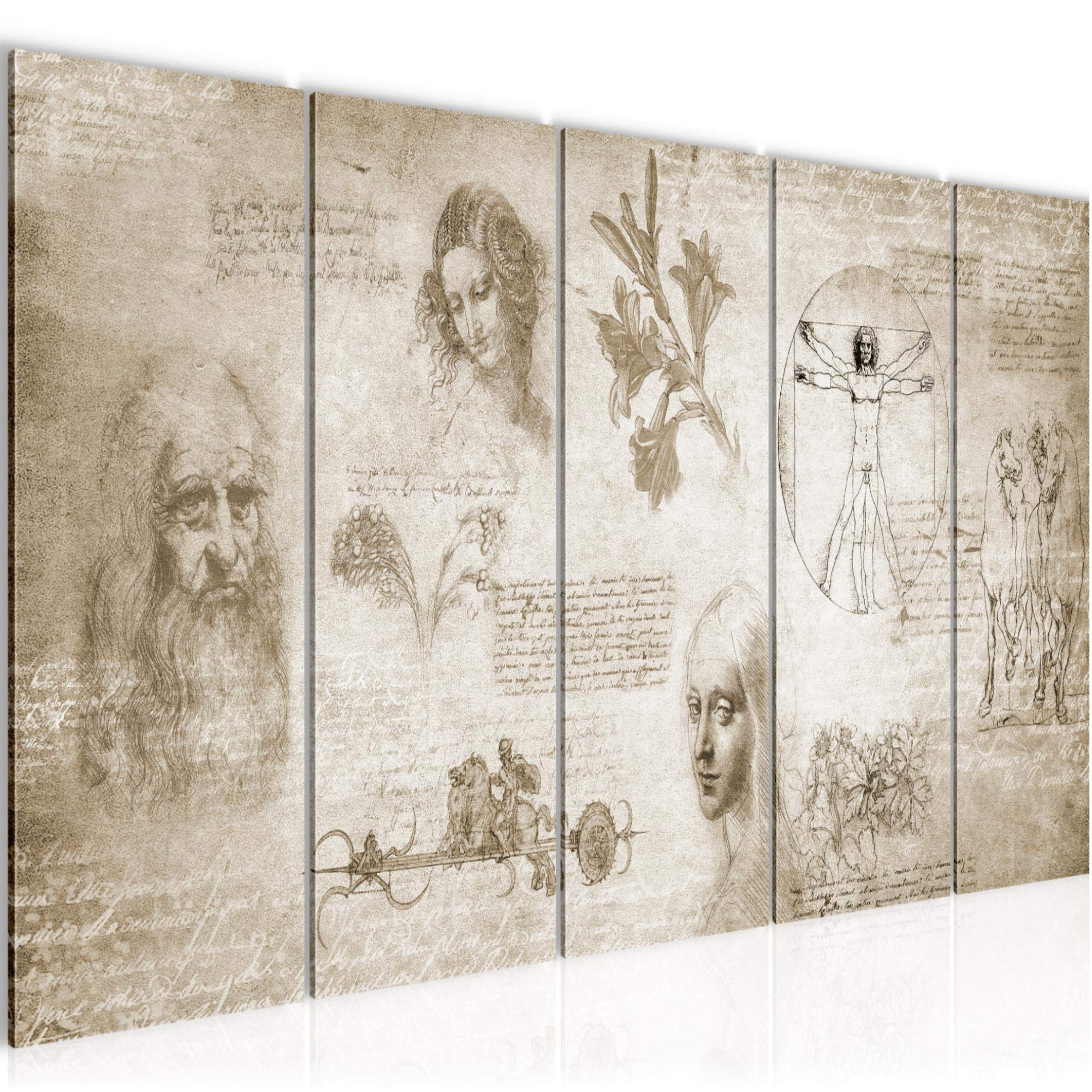 Tableau mural XXL Leonardo Da Vinci Runa Art triptyque beige pour salon