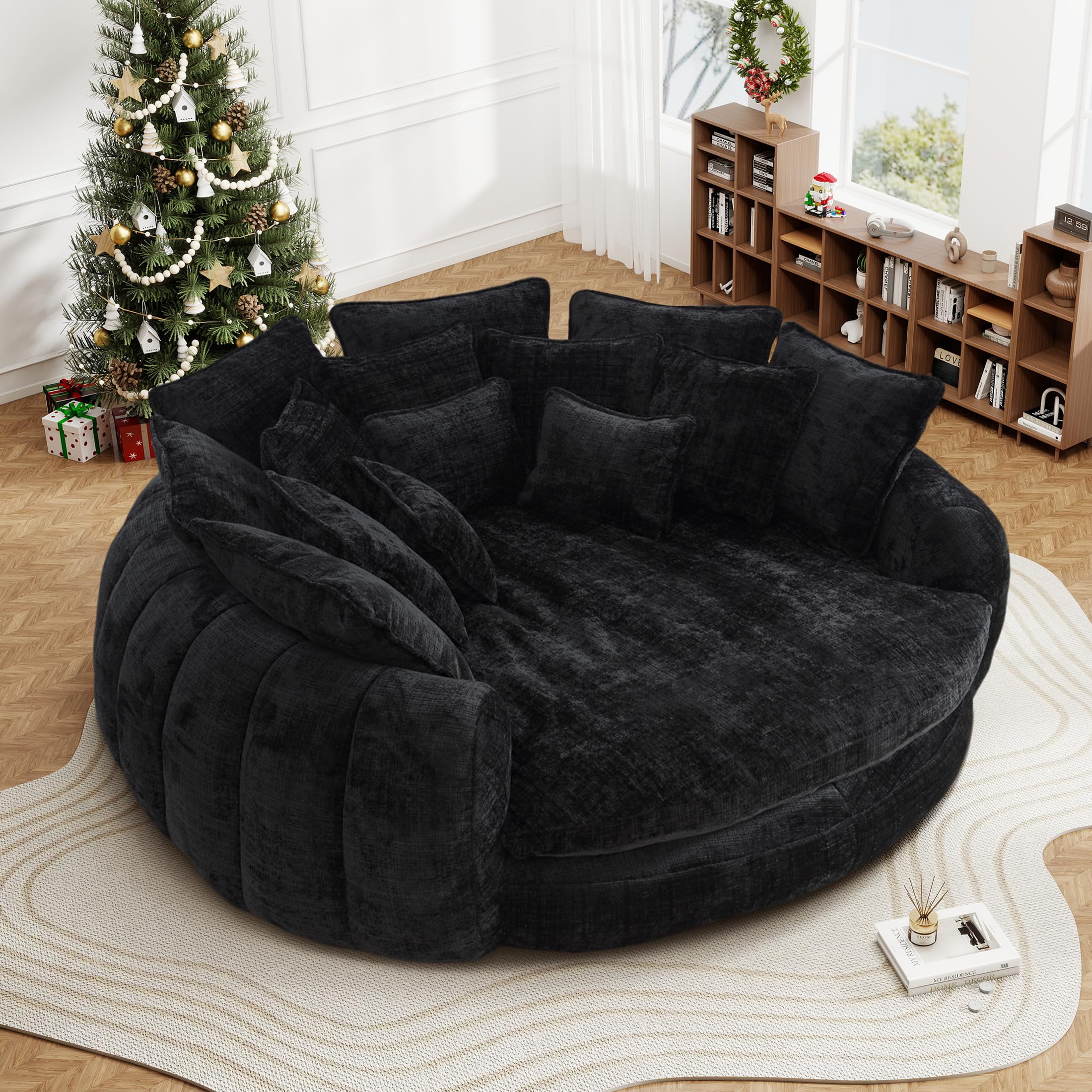 SumKea 82'' Oversized Upholstered Sofa Bed, Round Chaise Lounge Chair Indoor, Modern Chenille Boneless Couch, No Assembly Required, Plush Sleeper
