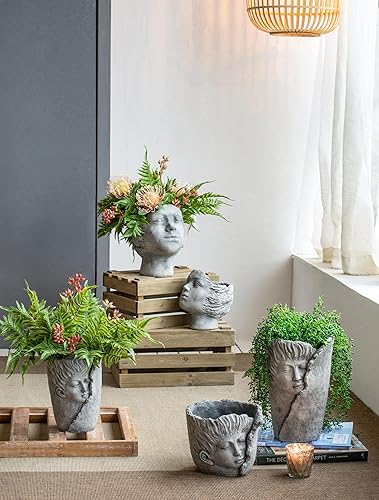 Miniatura 2 de A&B Home Profile - Maceta de cemento para exteriores, maceta única con estatua de cara, acabado gris, 9.5 pulgadas de alto