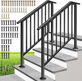 VIVOHOME 2-Pack 4 Step Galvanized Steel Hand Rails for Outdoor Steps – B...