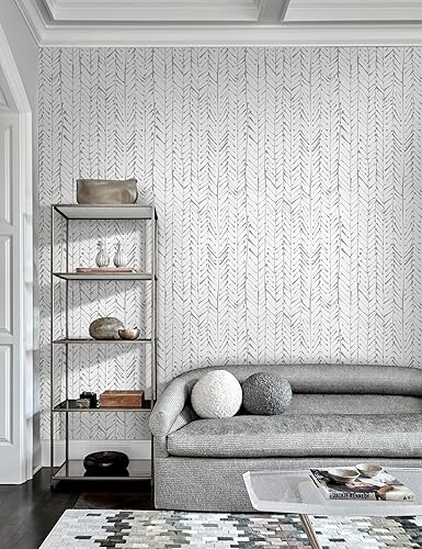 Miniatura 2 de Guvana Papel tapiz autoadhesivo a rayas de espiga de 16.14 x 197 pulgadas, papel tapiz autoadhesivo gris y blanco, papel de contacto moderno,