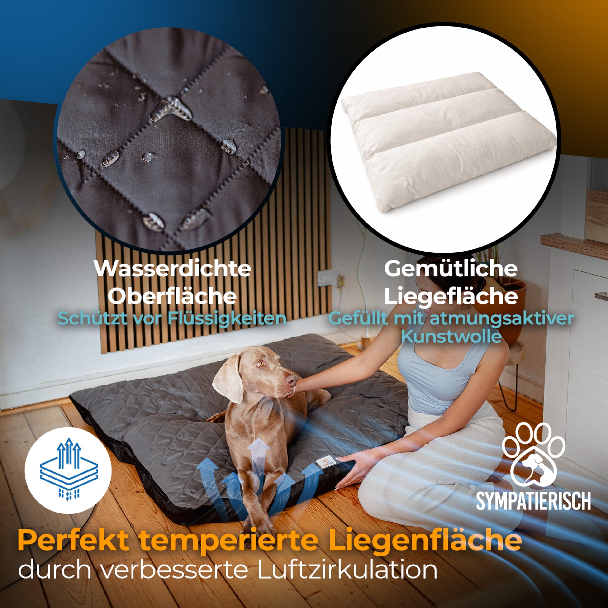 Hundebett waschbar & wasserdicht – Hundematte/Hundekissen für große & mittelgroße Hunde – rutschfest, extra gepolstert, atmungsaktiv – Hundebett grau | 120x110x14 cm