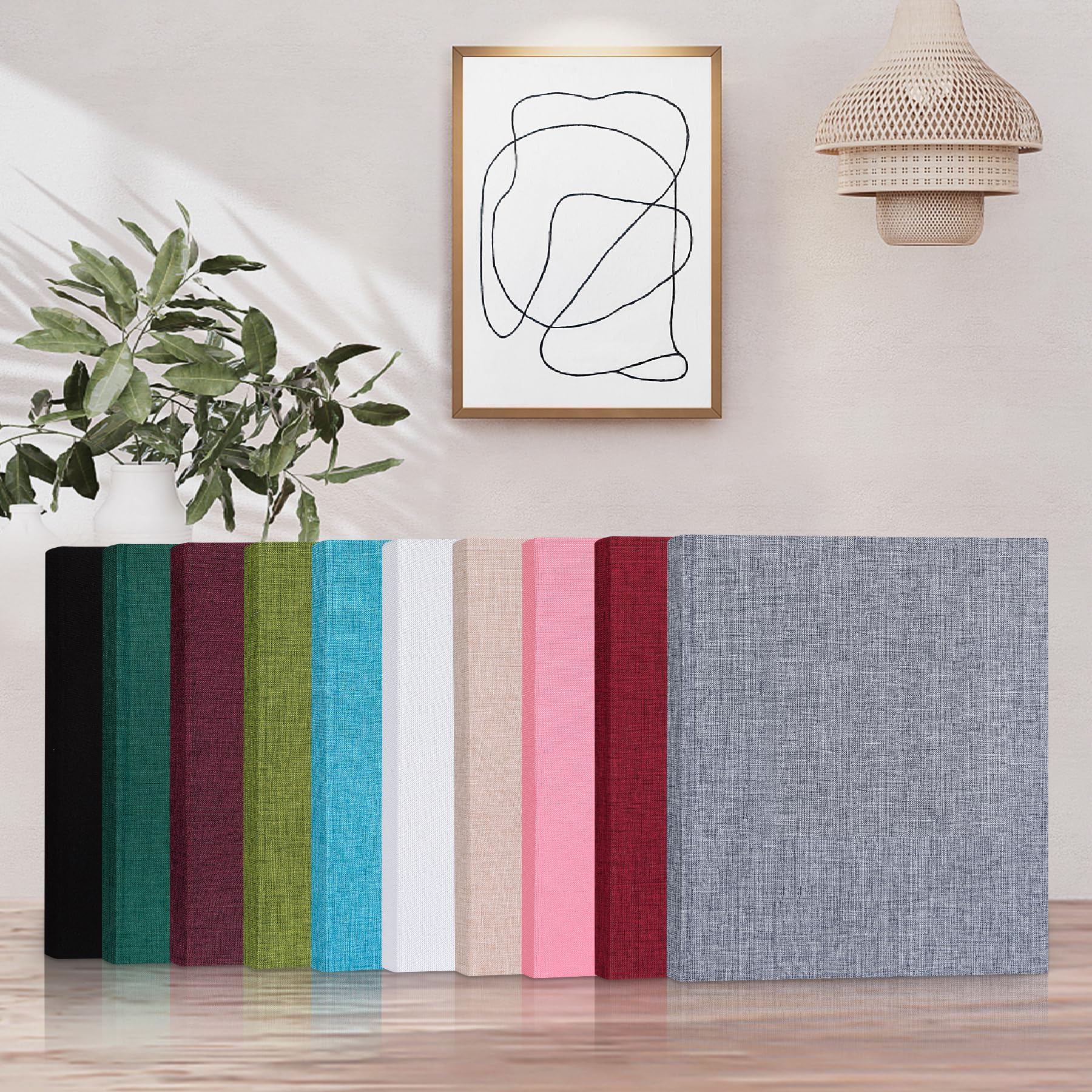 Mublalbum Lniany album na zdjęcia, 2 sztuki, 2 x 25 cm, mini księga przechwałek, każdy pomieści 52 pionowe kieszenie na pocztówki lub do przechowywania zdjęć (różowe)