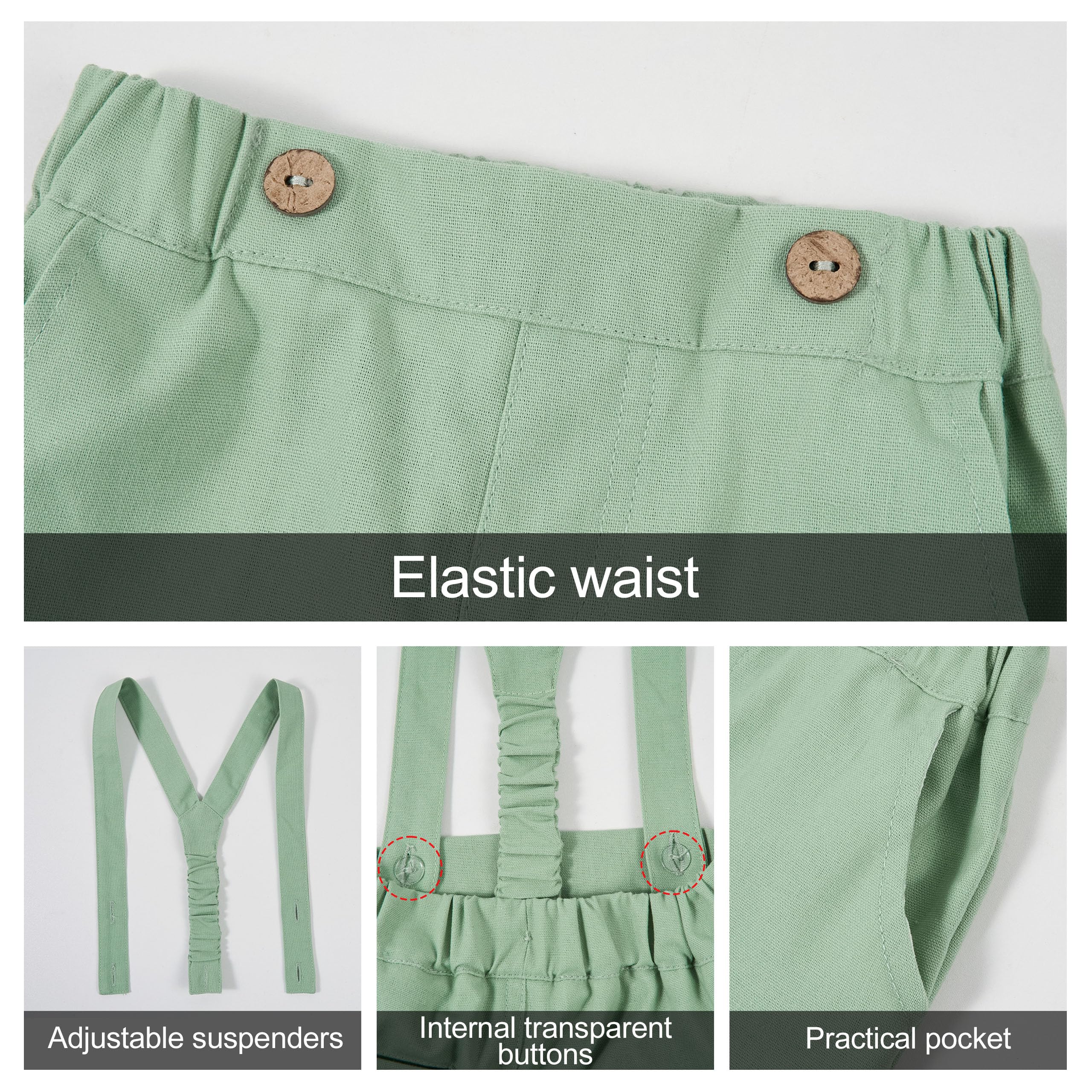 Volunboy Trajes para Bebé Niños de Boda Ceremonia Fiesta, Lino Camisa con Pajarita + Tirantes Pantalones 4 Piezas Conjunto Ropa