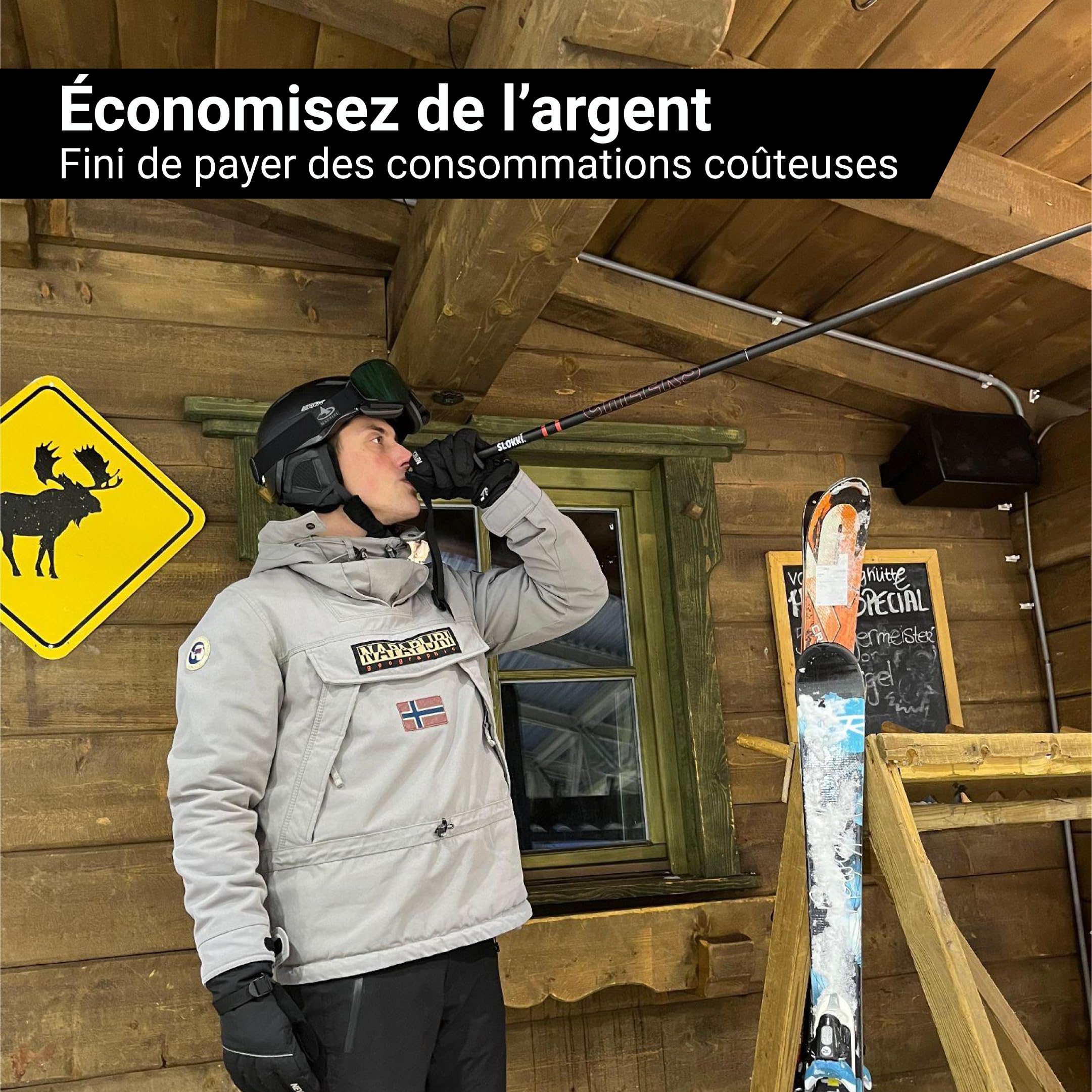 Bâtons de Ski avec Porte-Boisson - 2 x 200 ML | Aluminium 7075 de Haute Qualité - Bâtons de Ski pour Votre Boisson Préférée - Entonnoir Pratique Inclus