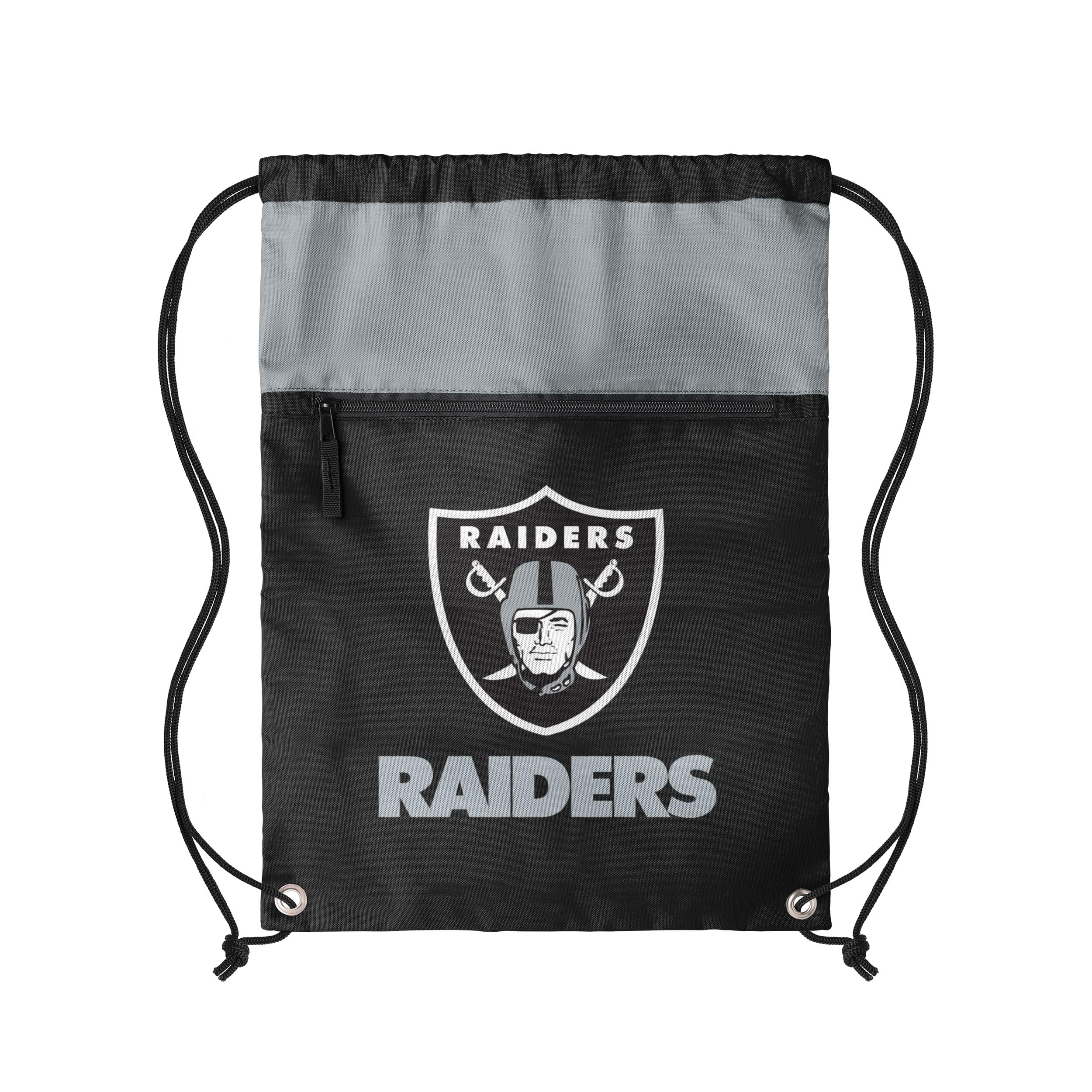 FOCO NFL Officially Licensed Unisex Team Color Football Primary Logo Wordmark Drawstring Backpack With Zippered Pocket, Las Vegas Raiders, One Size, Daypack Backpacks